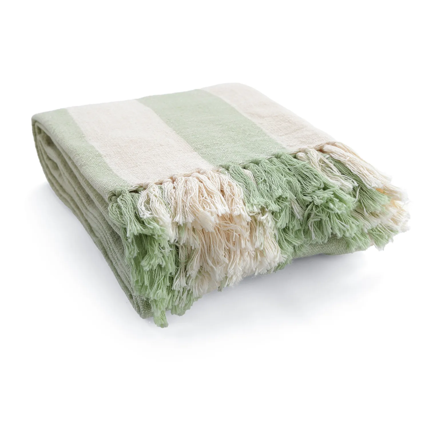 Plaid - Kora stripe cotton throw (creme/lysegrøn)