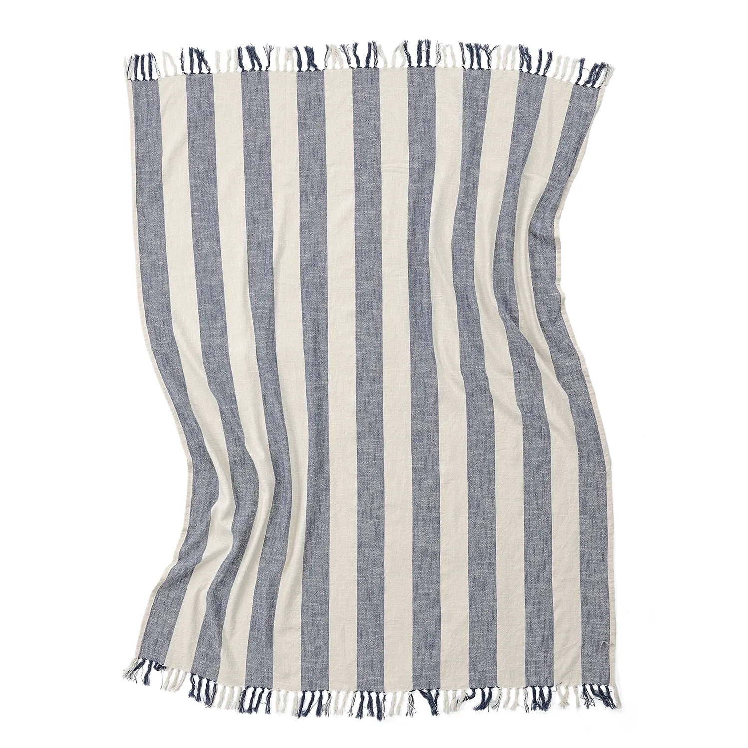 Plaid - Kora stripe cotton throw (creme/marineblå)