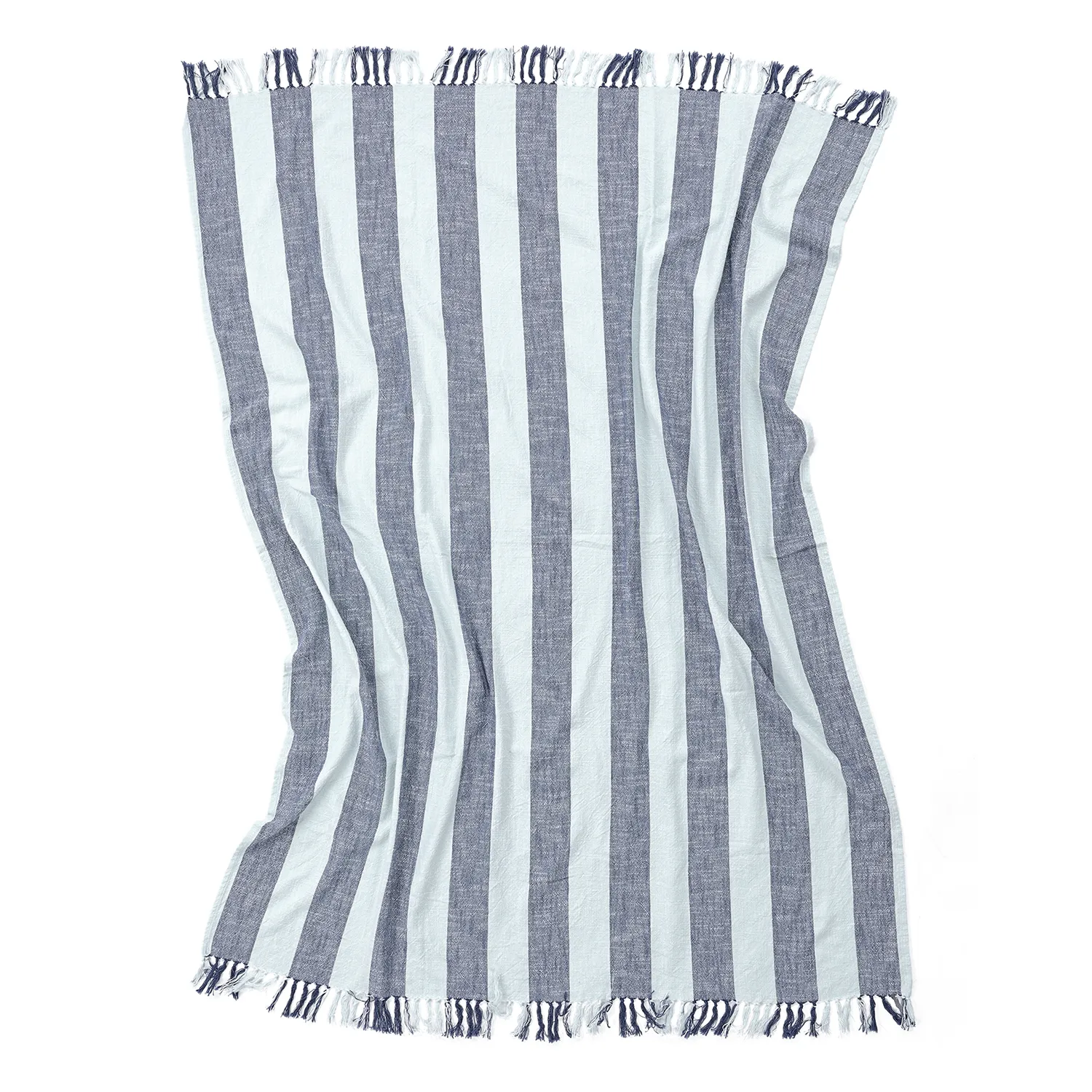 Plaid - Kora stripe cotton throw (marineblå/lyseblå)