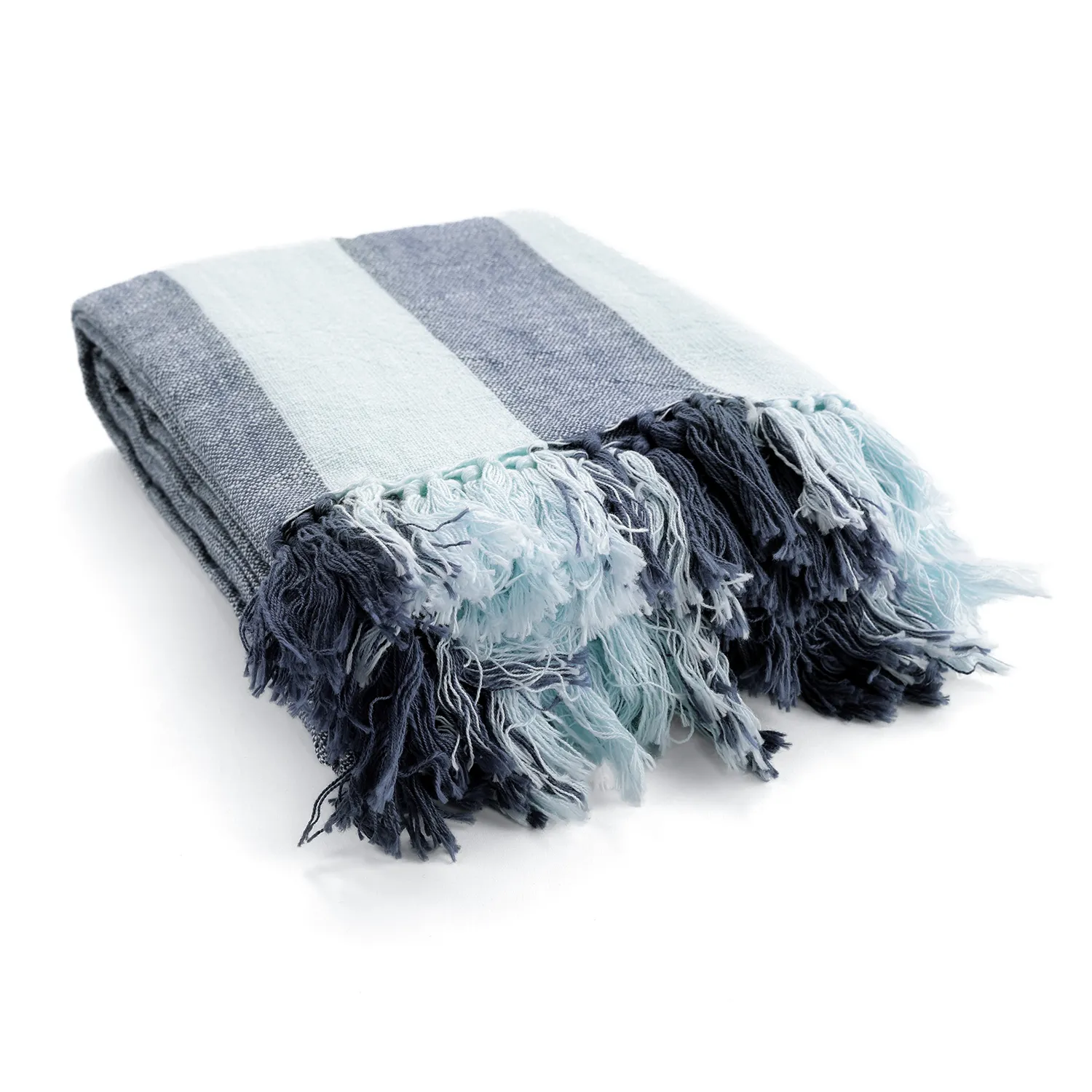 Plaid - Kora stripe cotton throw (marineblå/lyseblå)