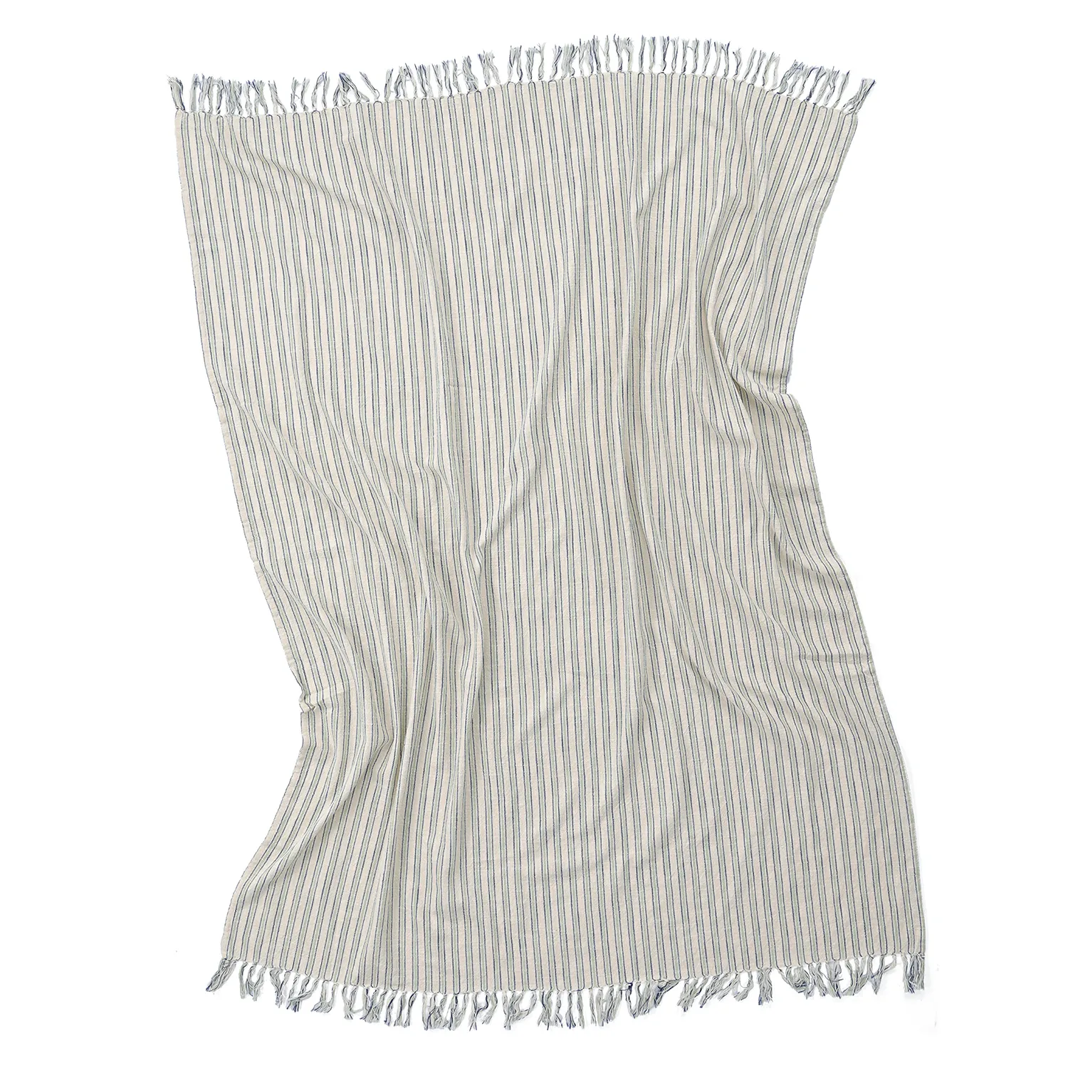 Plaid - Rumi stripe cotton throw (creme/marineblå/lysegrøn)