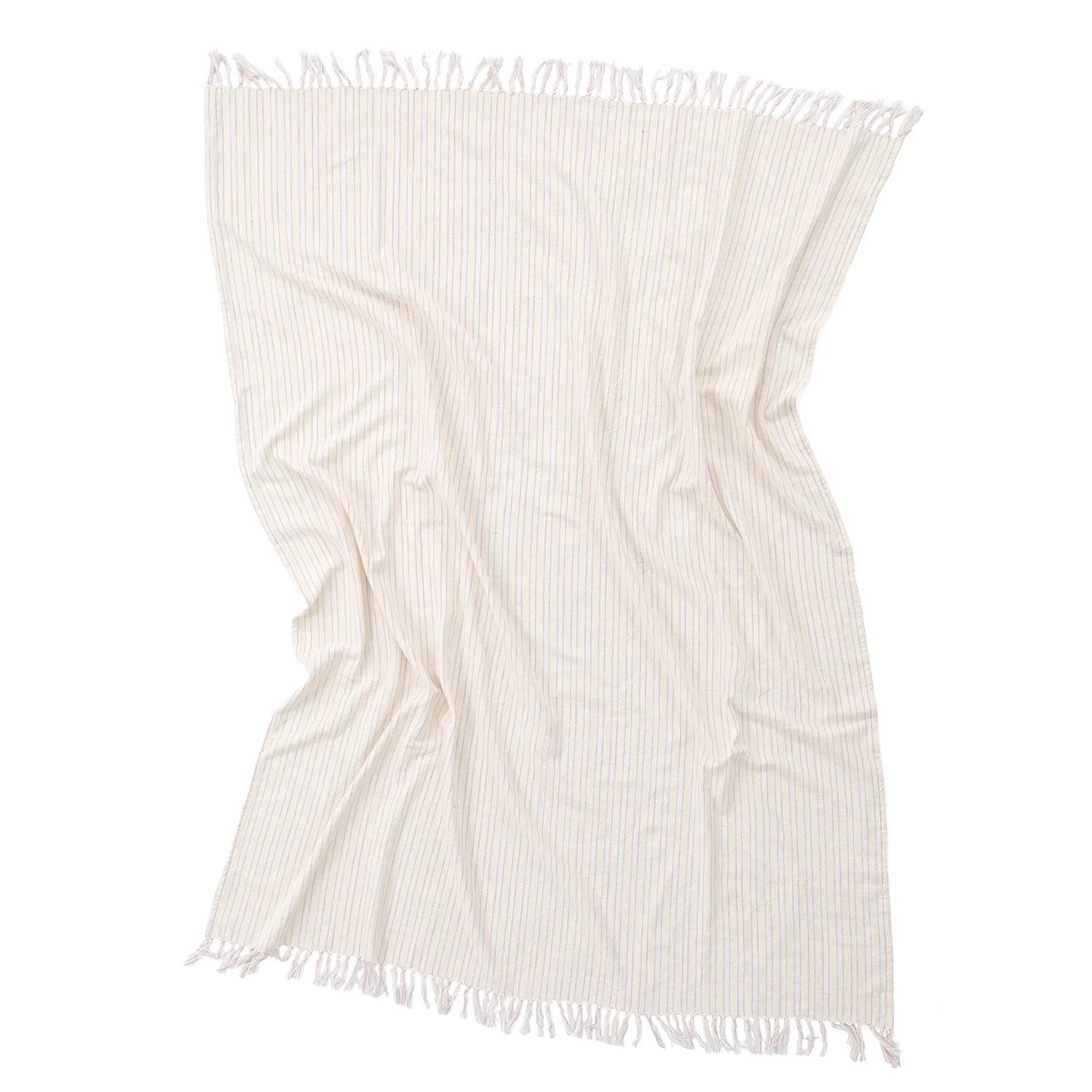 Plaid - Rumi stripe cotton throw (creme/lyserød/lyseblå)