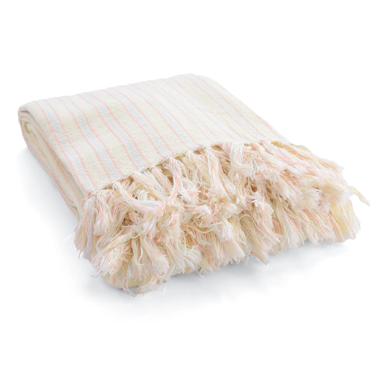 Plaid - Rumi stripe cotton throw (creme/lyserød/lyseblå)