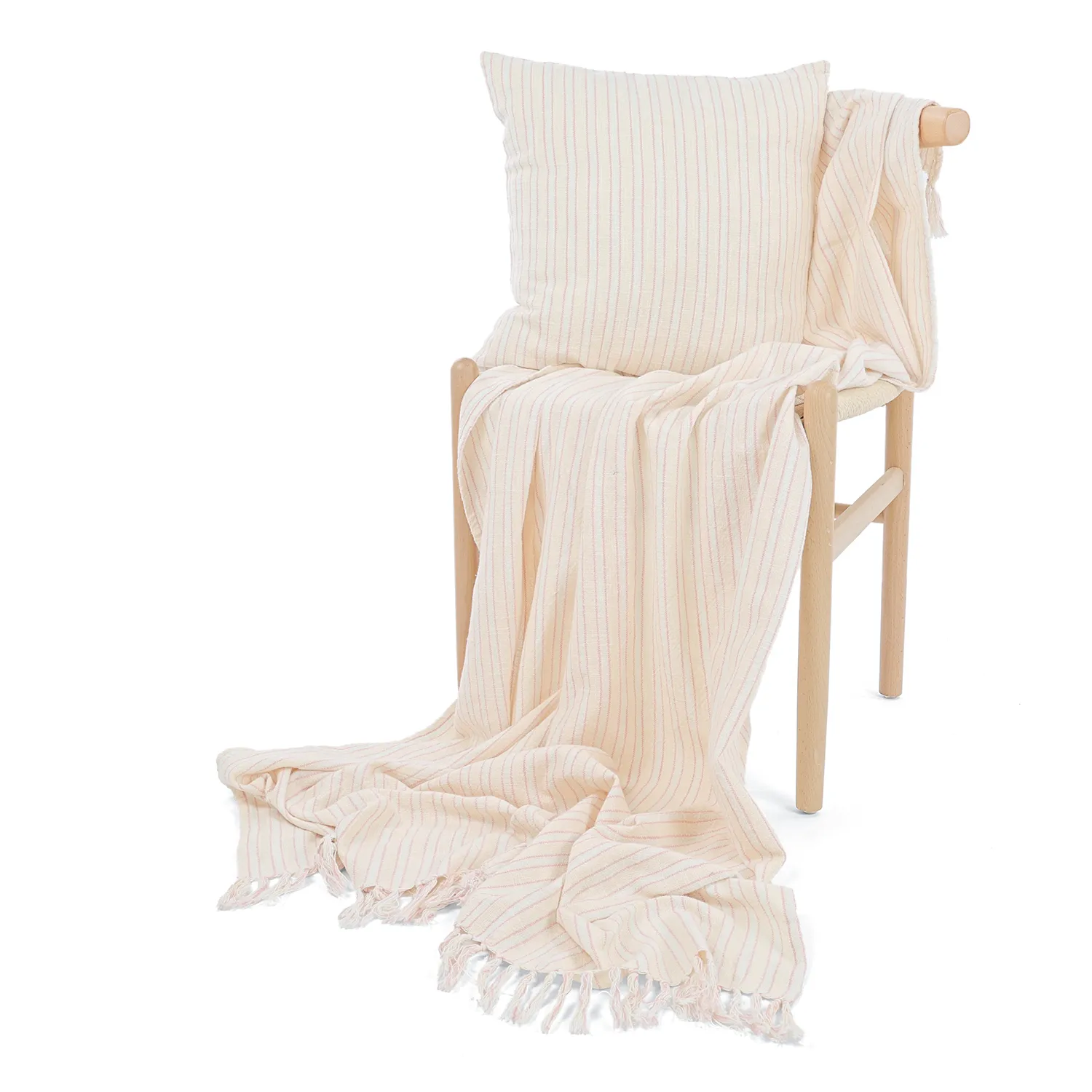 Plaid - Rumi stripe cotton throw (creme/lyserød/lyseblå)