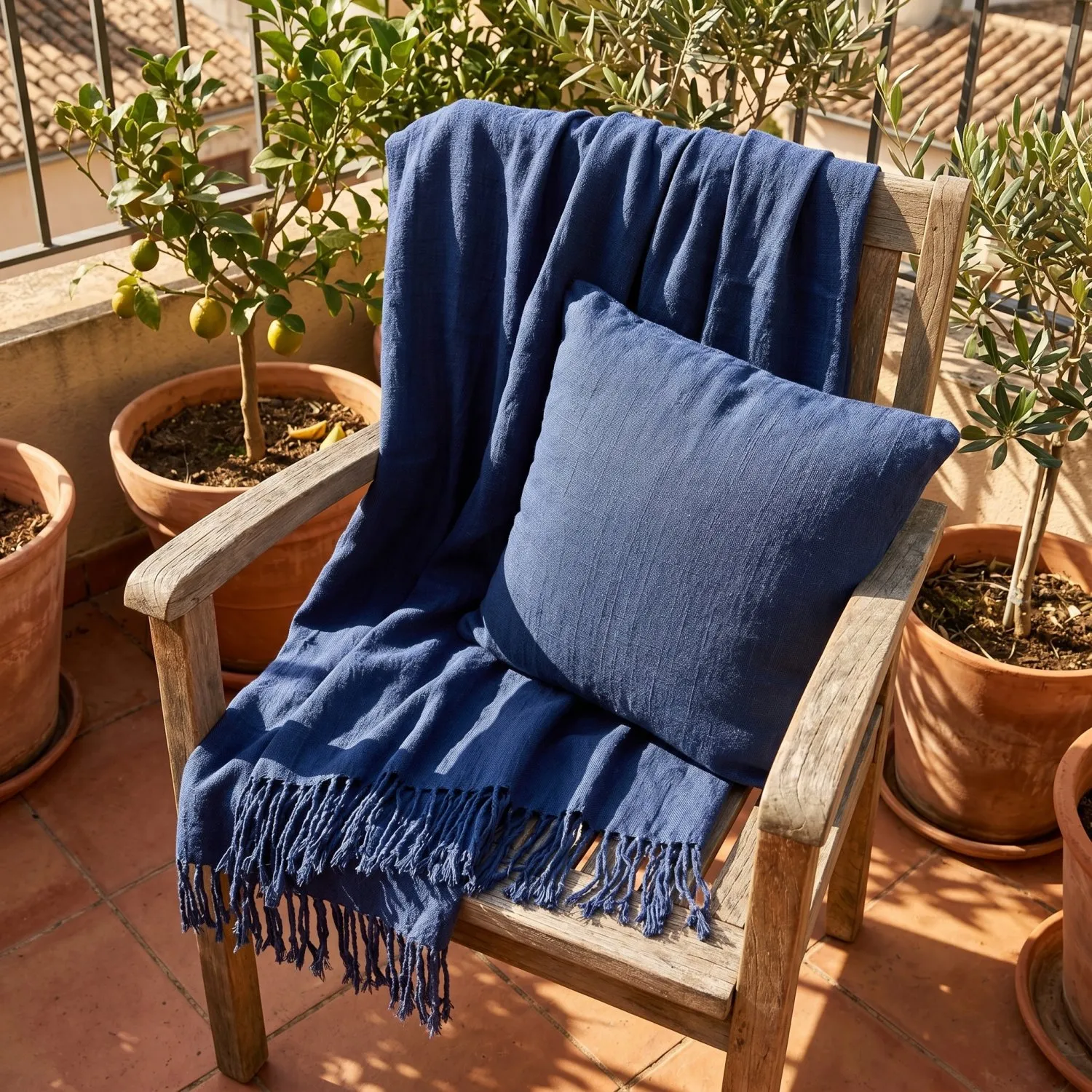 Pudebetræk - Veya cotton cushion cover (marineblå)