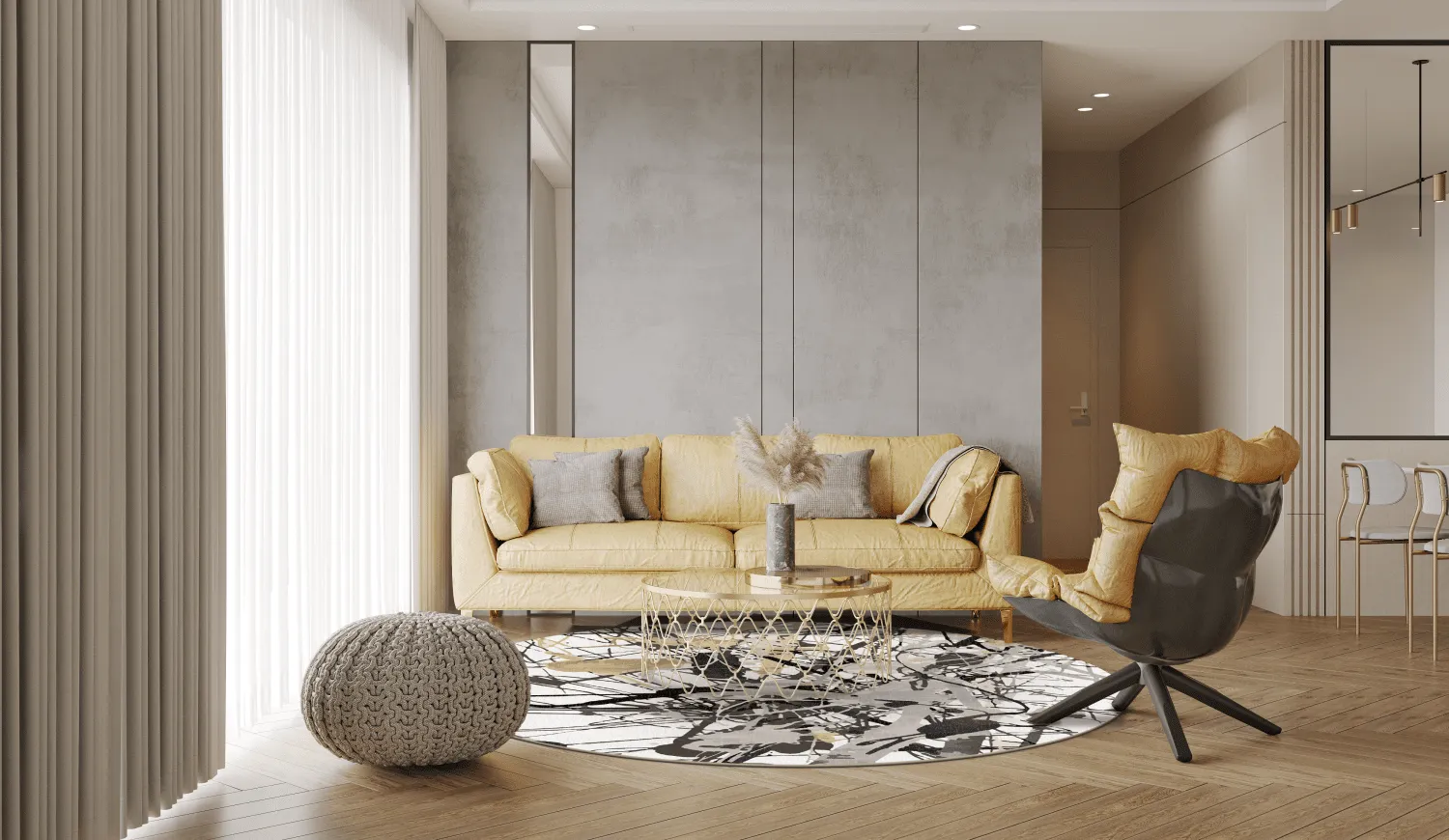 Rundt tæppe - Lawrance (grå/hvid)