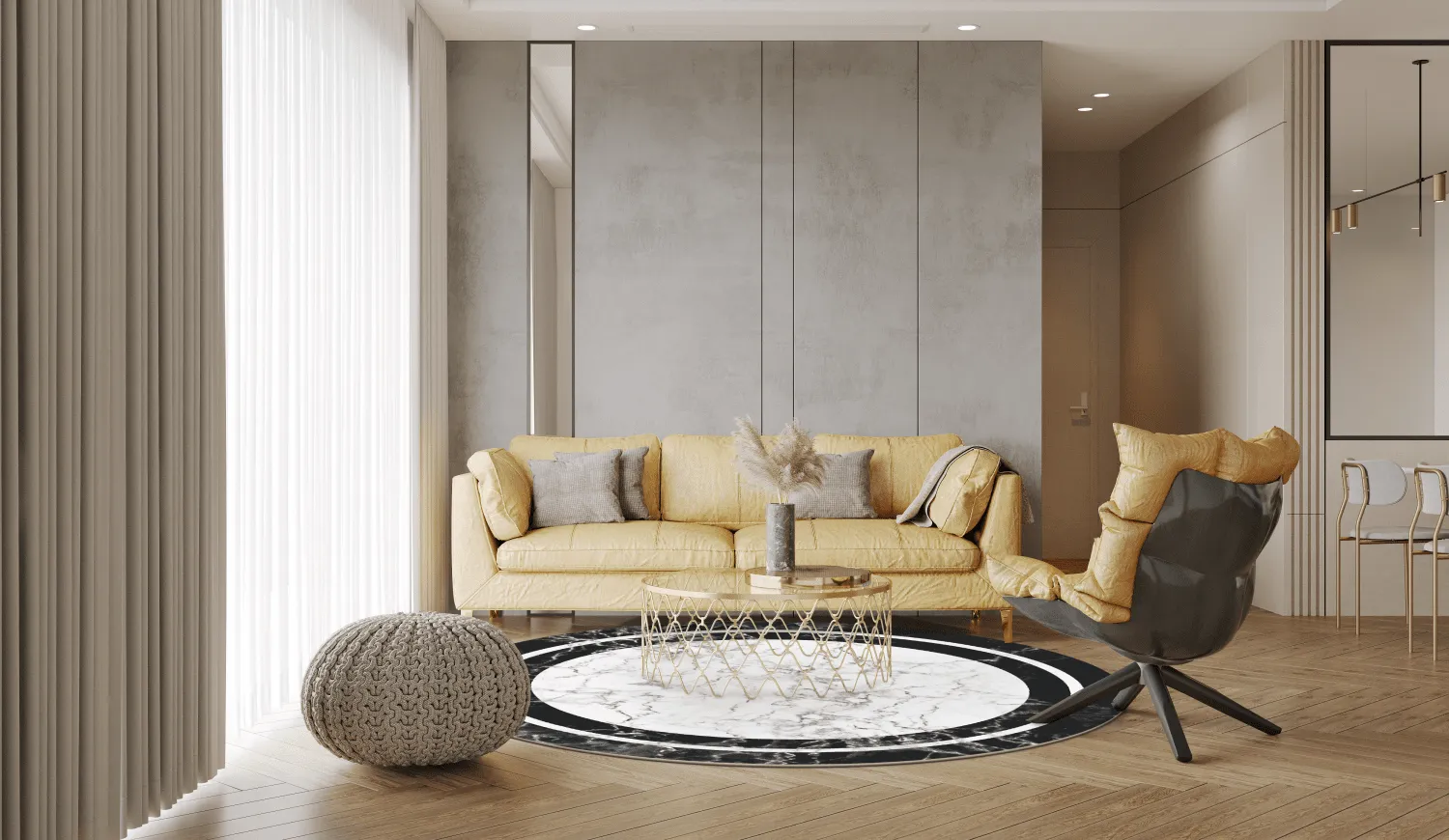 Rundt tæppe - Amaliada (sort/hvid)