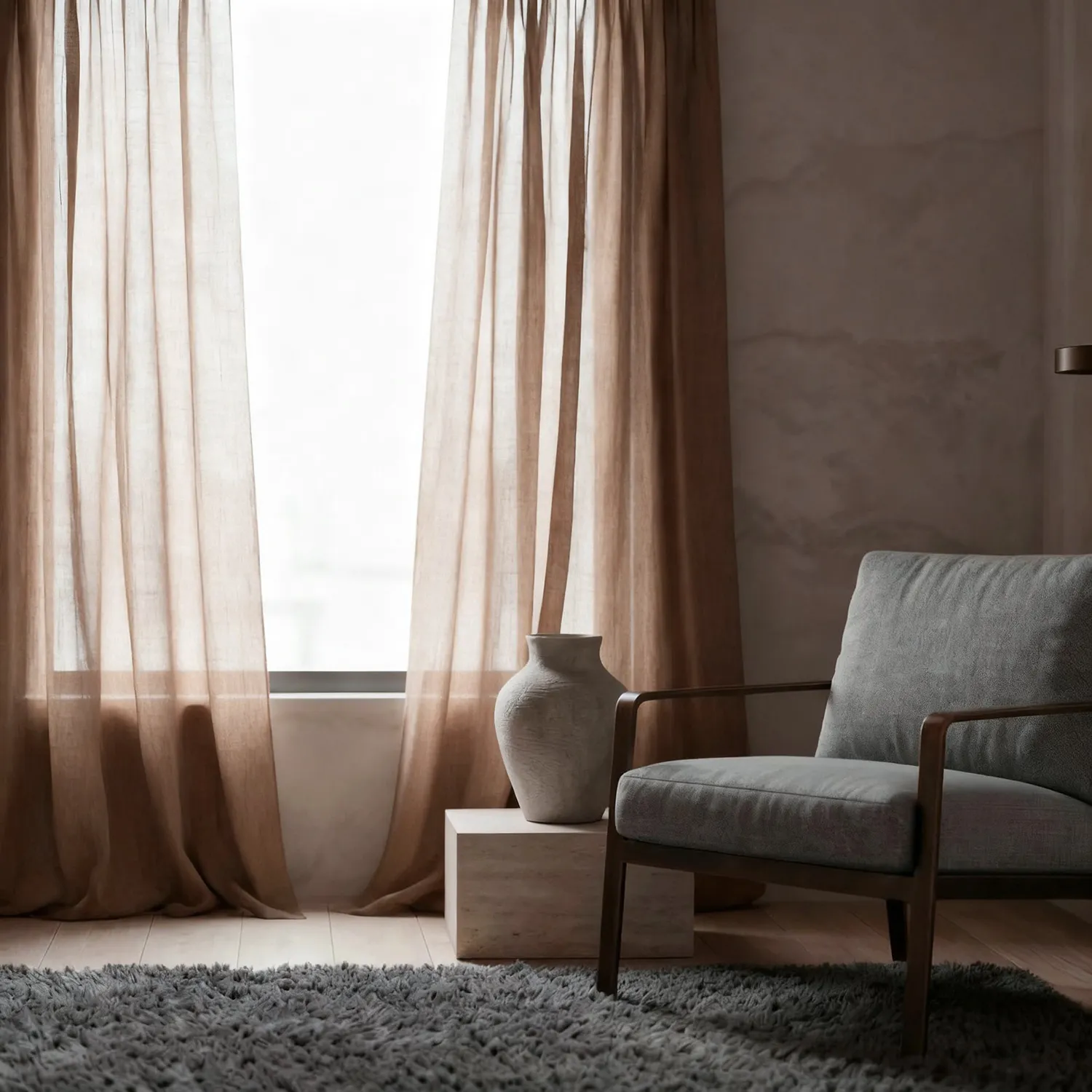 Gardiner 2-pak - Linnedmixgardin Lumira (mørkebrun)