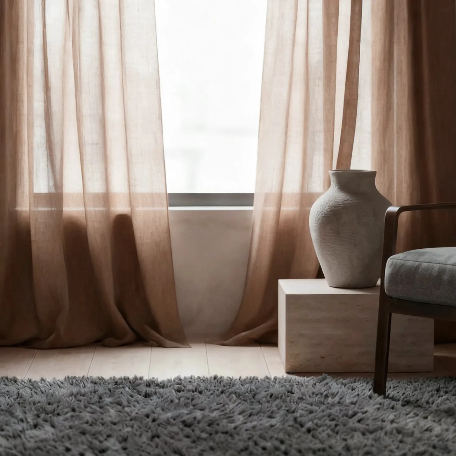 Gardiner 2-pak - Linnedmixgardin Lumira (mørkebrun)