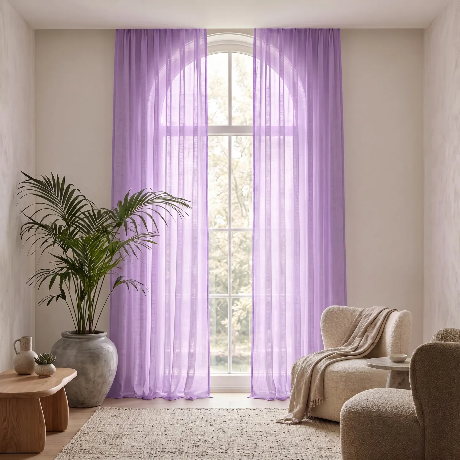 Gardiner 2-pak - Linnedmixgardin Lumira (lilla)