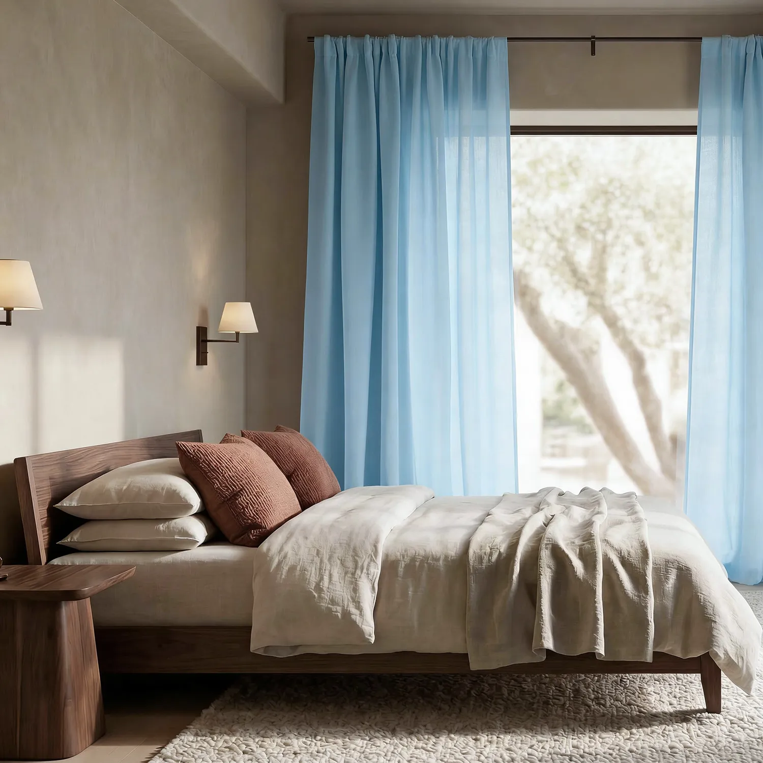 Gardiner 2-pak - Linnedmixgardin Lumira (lyseblå)