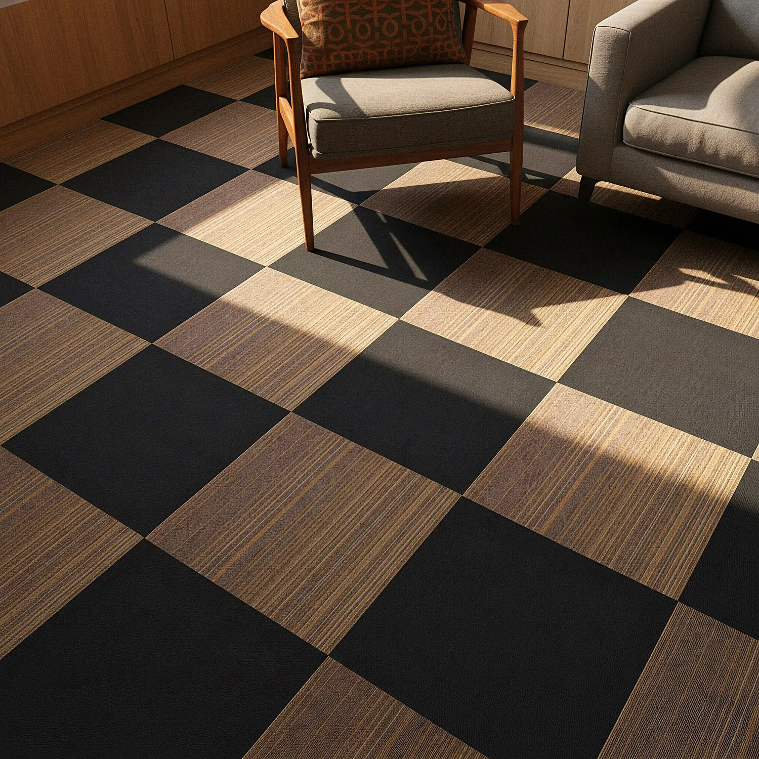 Væg-til-væg-tæppe - Almeria Tæppefliser 24 stk. (uregelmæssigt stribet brun)