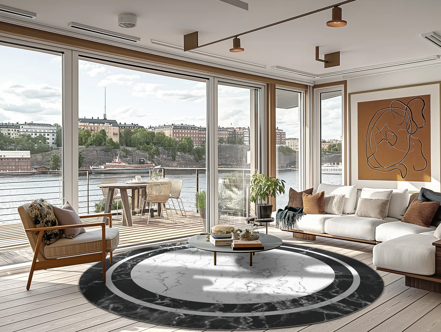 Rundt tæppe - Amaliada (sort/hvid)