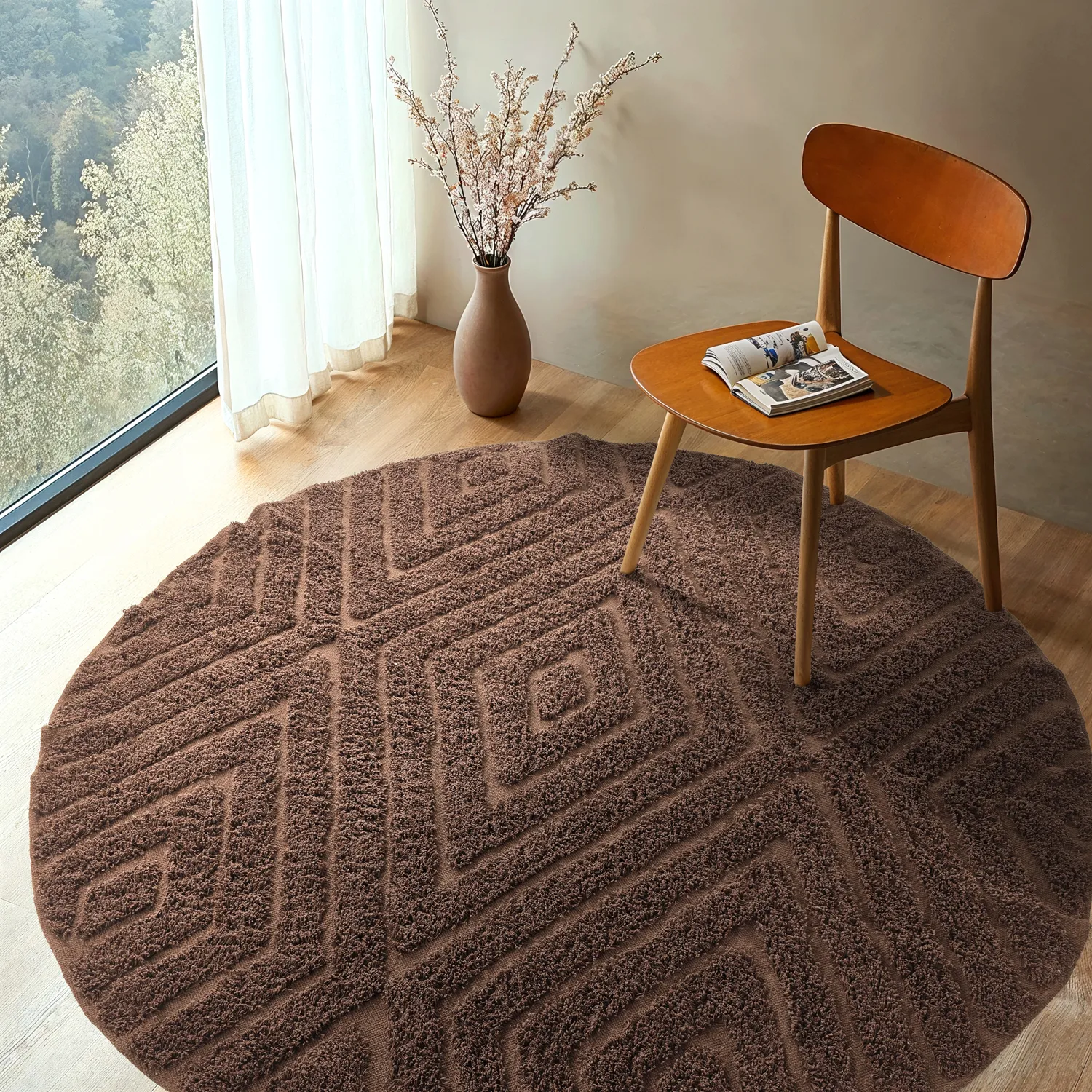 Runde tæpper - Amberley Natural Cotton Shaggy (brun)