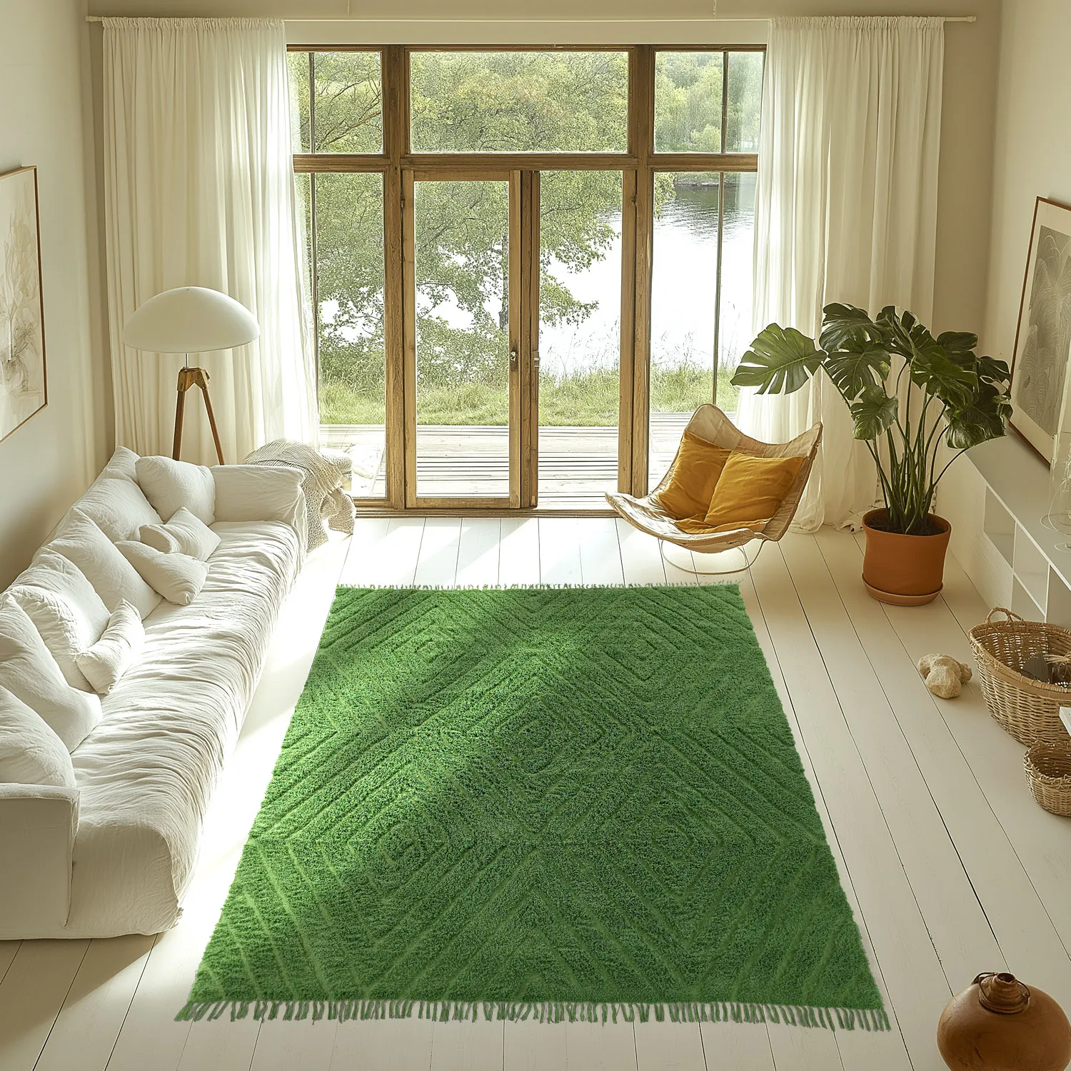 Ryatæpper - Amberley Natural Cotton Shaggy (grøn)