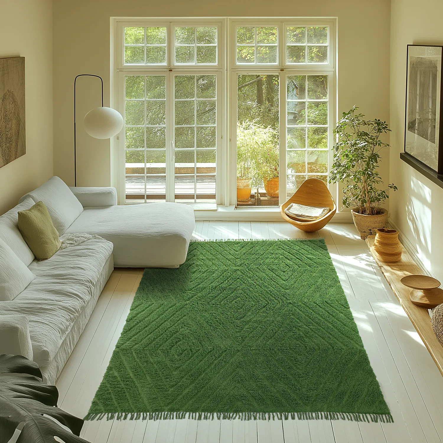 Ryatæpper - Amberley Natural Cotton Shaggy (grøn)