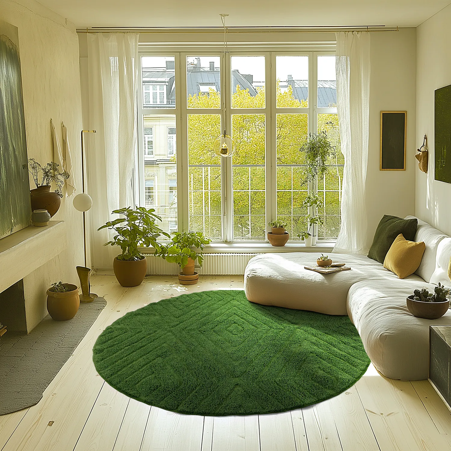 Runde tæpper - Amberley Natural Cotton Shaggy (grøn)