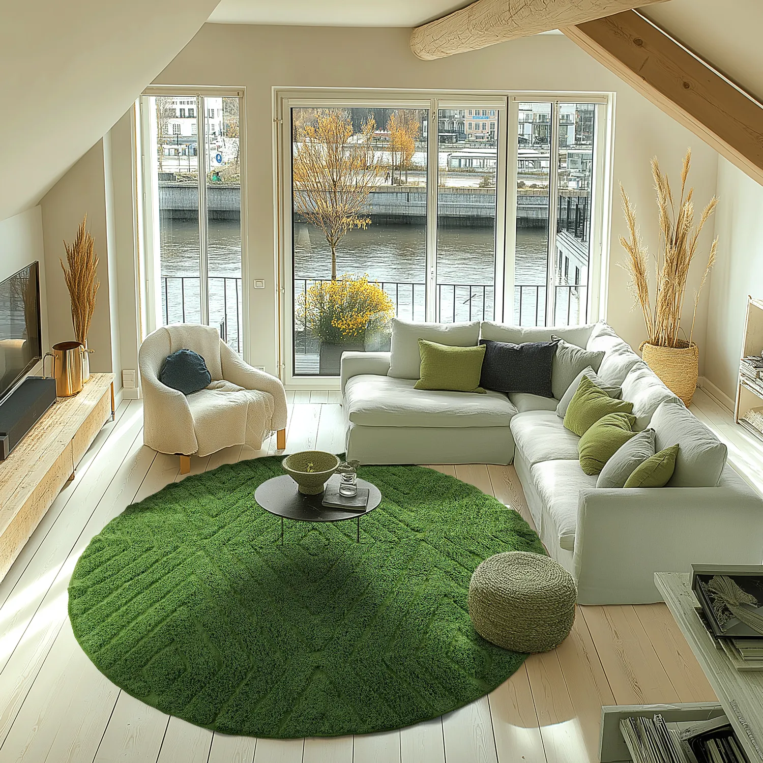 Runde tæpper - Amberley Natural Cotton Shaggy (grøn)