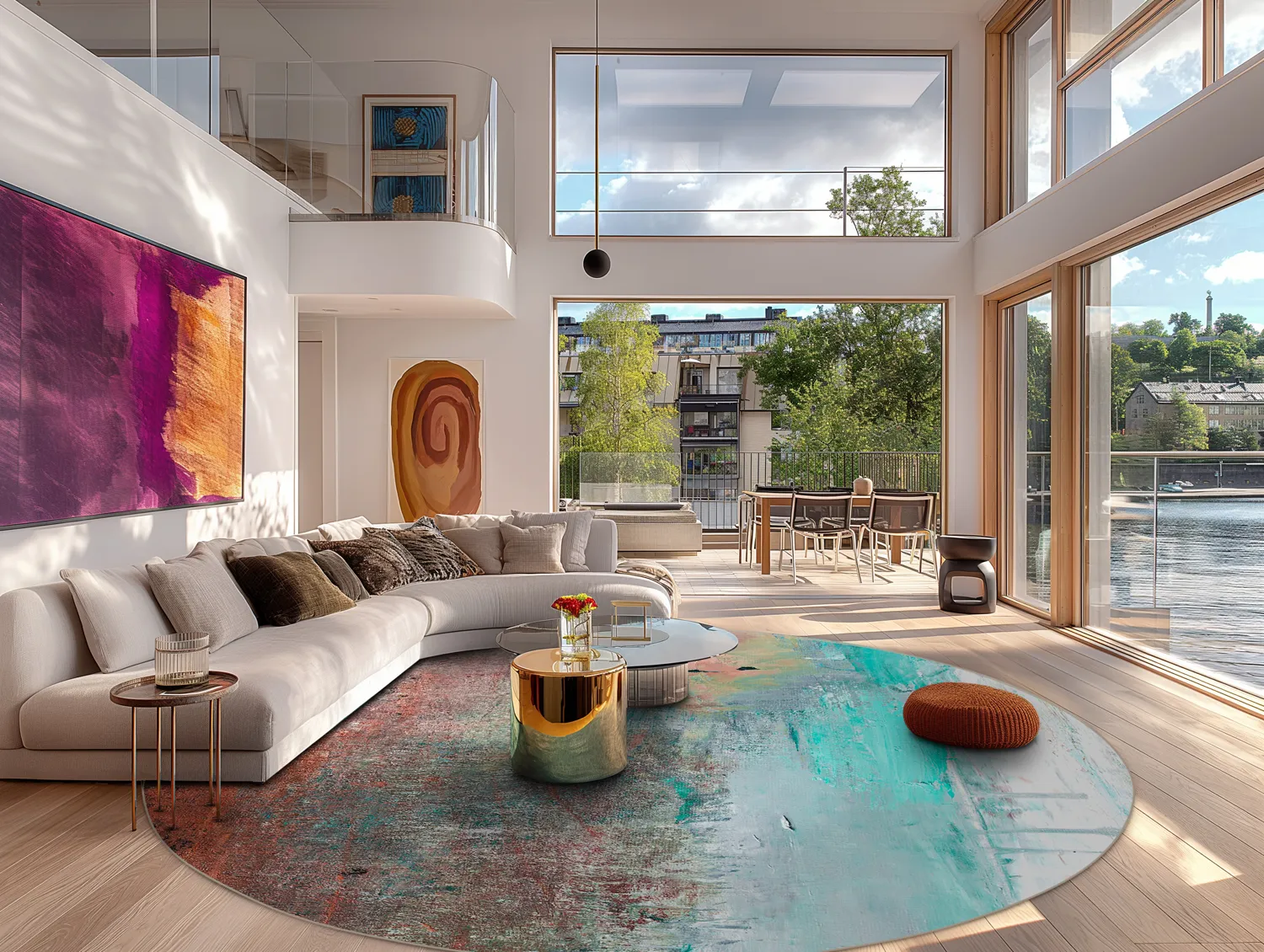 Rundt tæppe - Andali (grå/rød/multi)