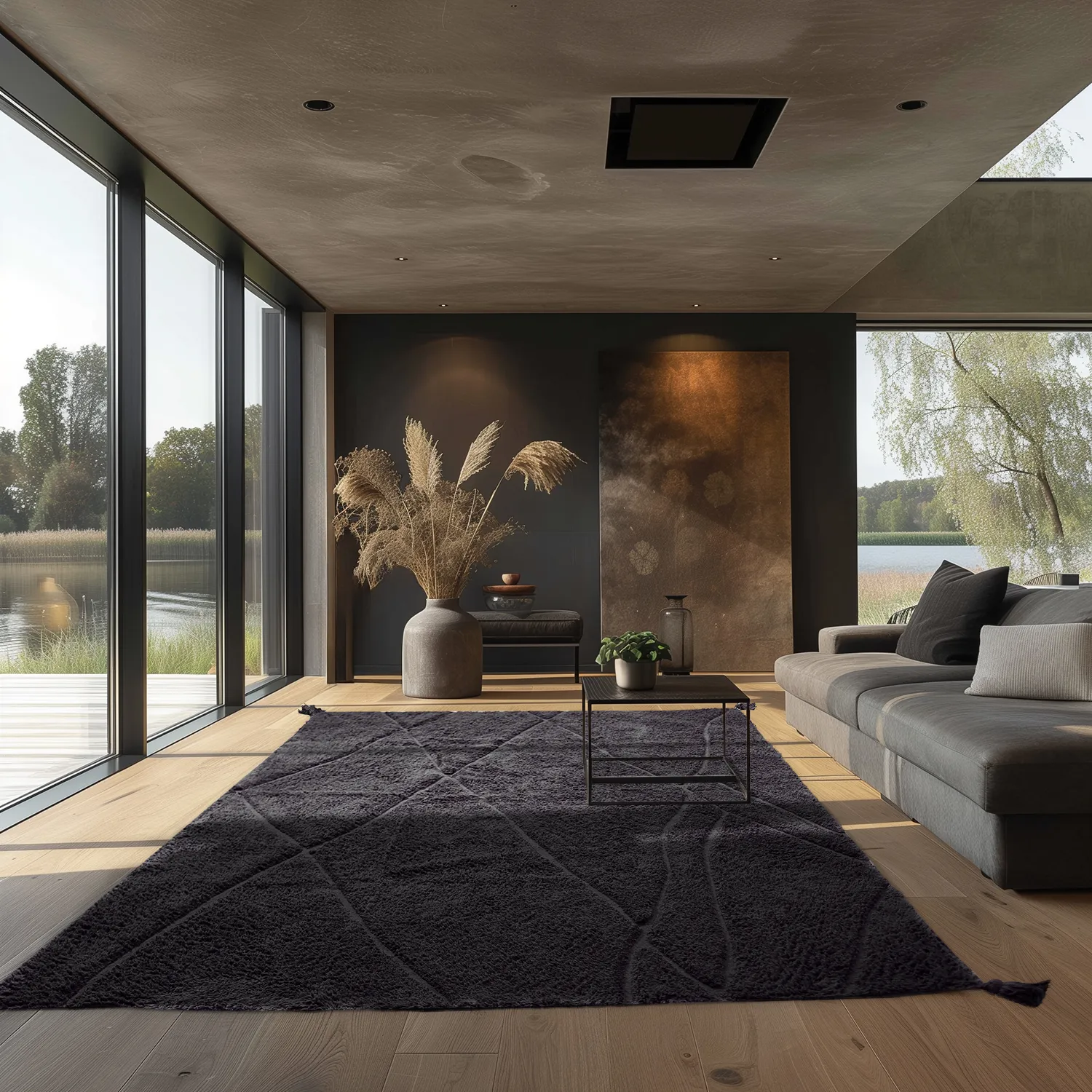 Ryatæpper - Andrea Natural Cotton Shaggy (sort)