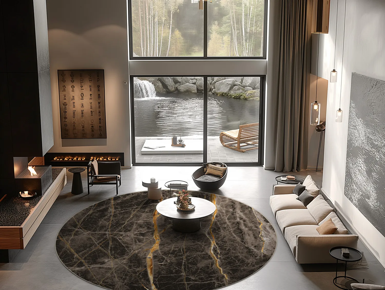 Rundt tæppe - Aris (sort/guld)