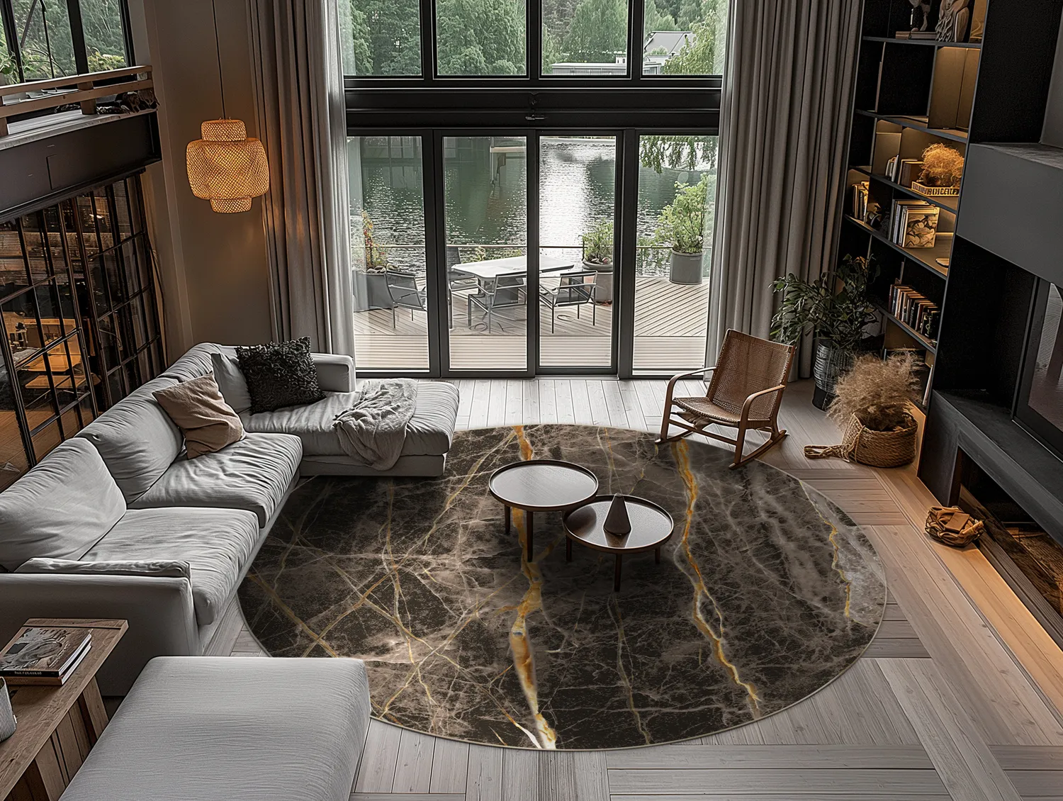 Rundt tæppe - Aris (sort/guld)