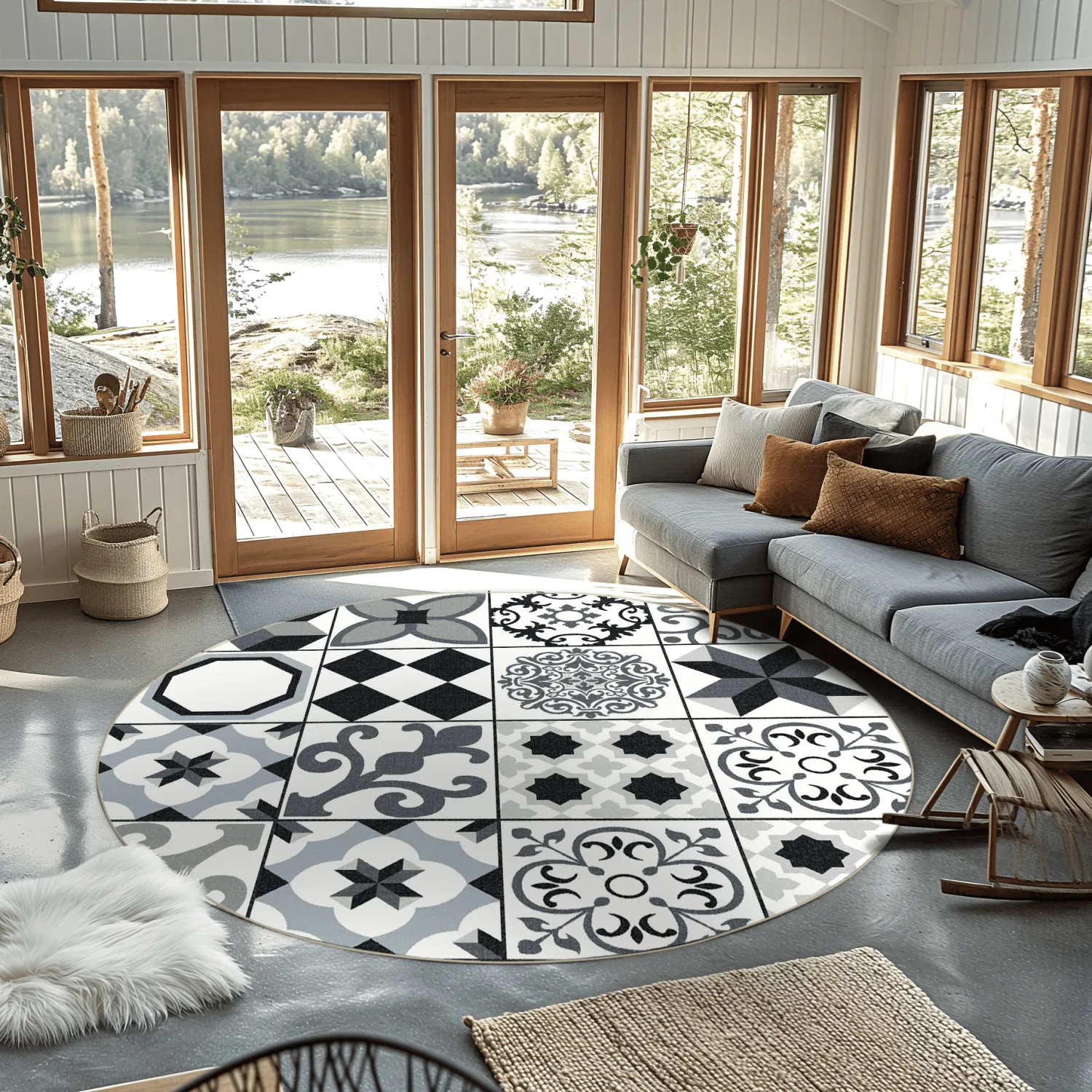 Rundt tæppe - Avent (beige/sort)