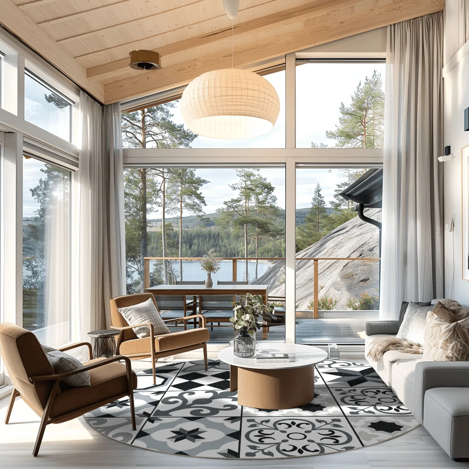 Rundt tæppe - Avent (beige/sort)