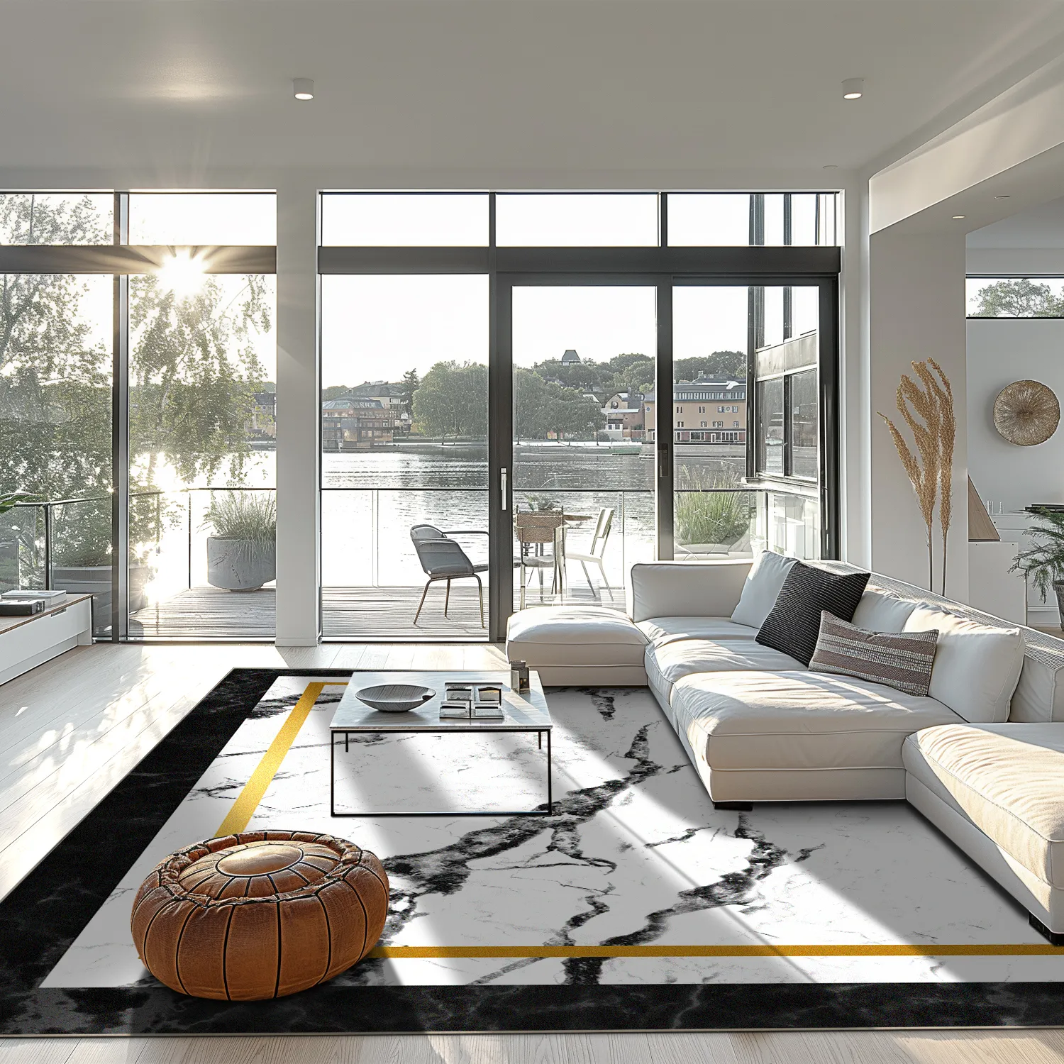 Wilton-tæppe - Avola (sort/hvid/guld)