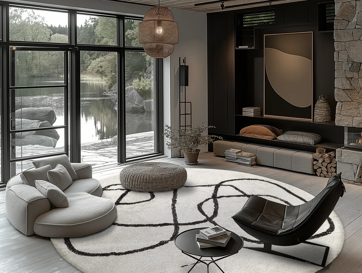 Runde tæpper - Bavello Natural Cotton Shaggy (offwhite/sort)