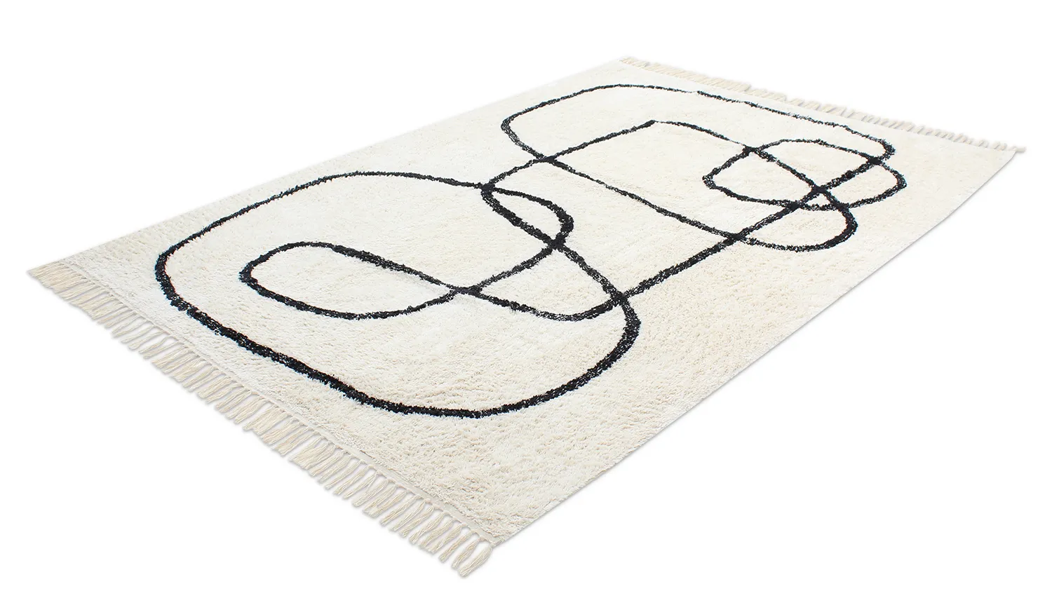 Ryatæpper - Bavello Natural Cotton Shaggy (offwhite/sort)