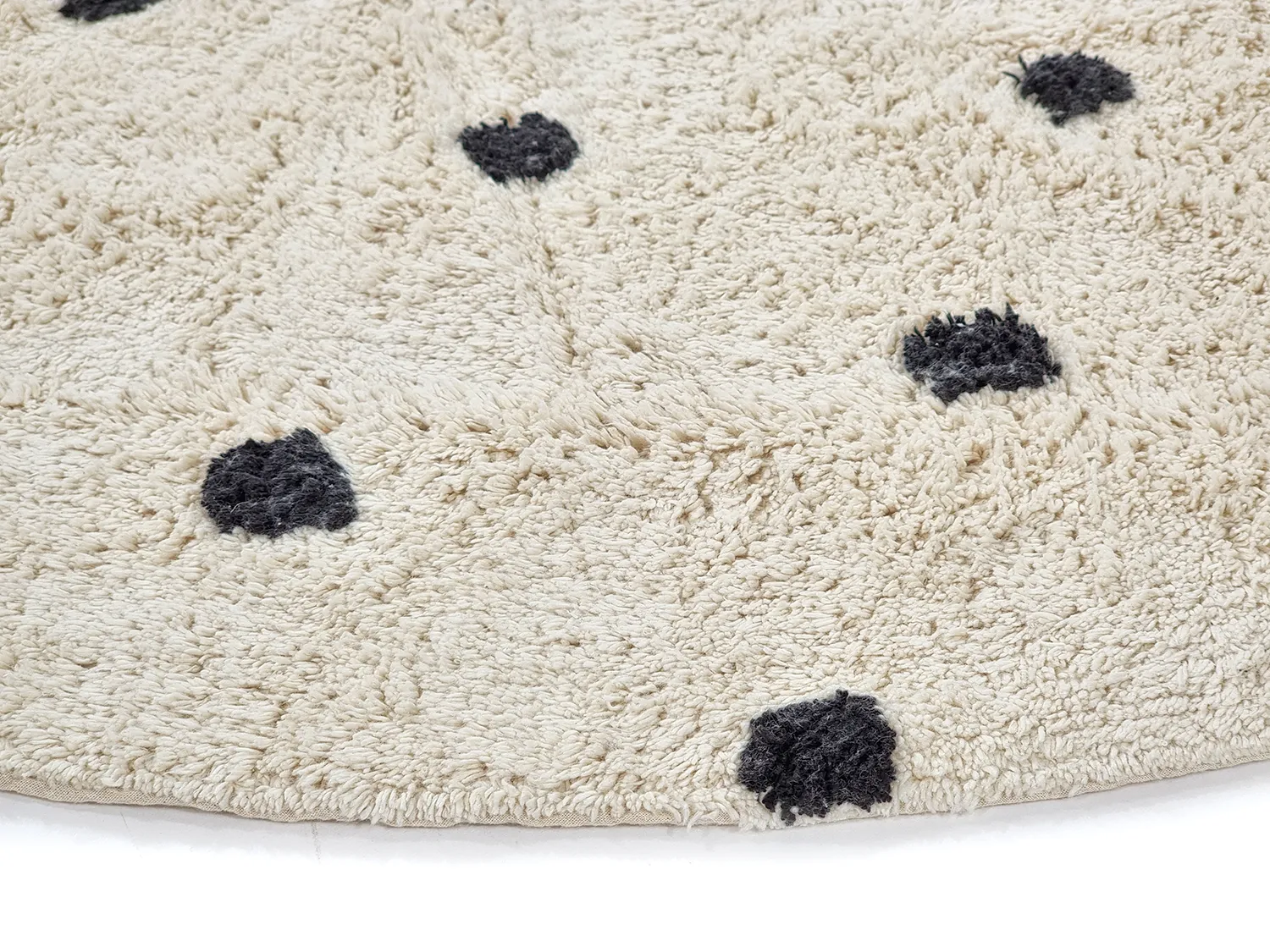 Runde tæpper - Belle Natural Cotton Shaggy (offwhite/sort)