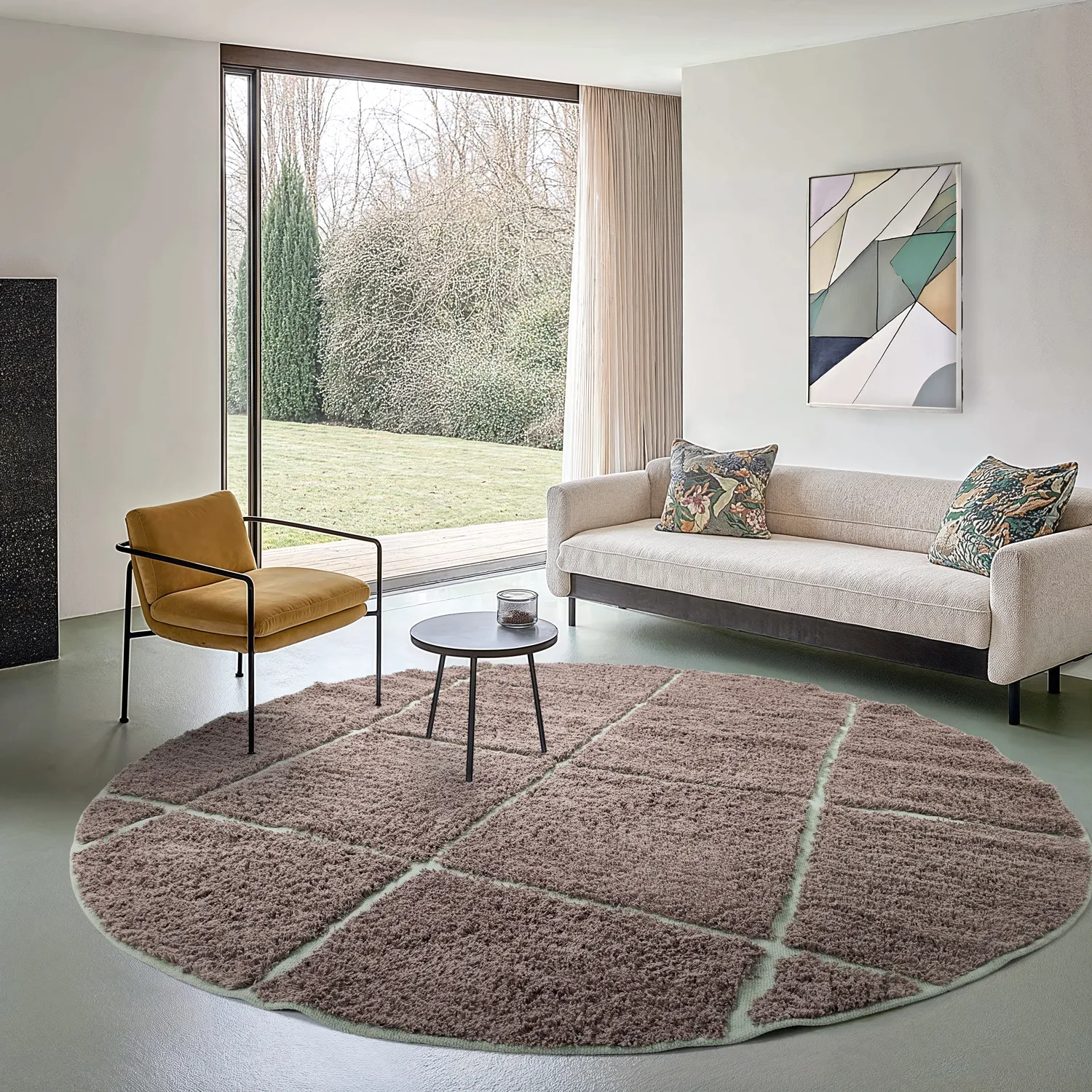 Runde tæpper - Bellevue Natural Cotton Shaggy (taupe/grøn)