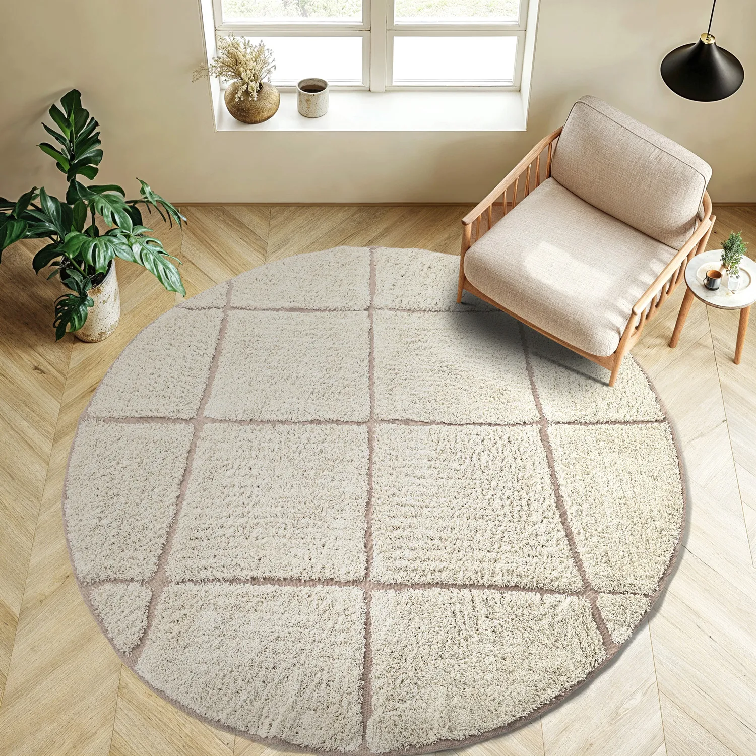 Runde tæpper - Bellevue Natural Cotton Shaggy (off white/beige)