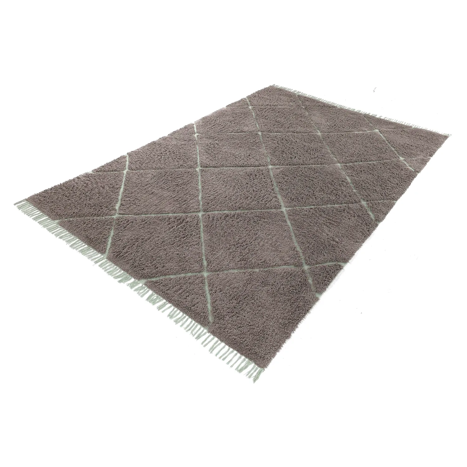 Ryatæpper - Bellevue Natural Cotton Shaggy (taupe/grøn)