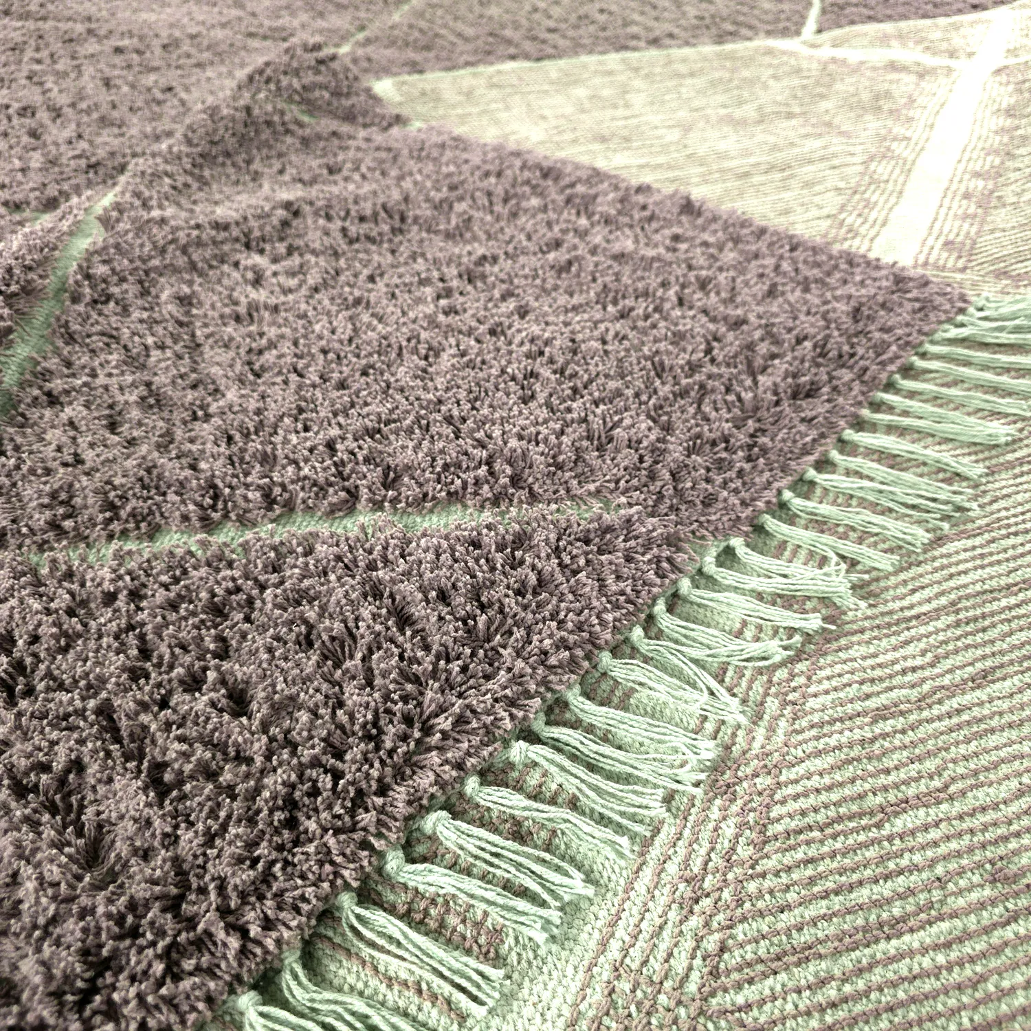 Ryatæpper - Bellevue Natural Cotton Shaggy (taupe/grøn)