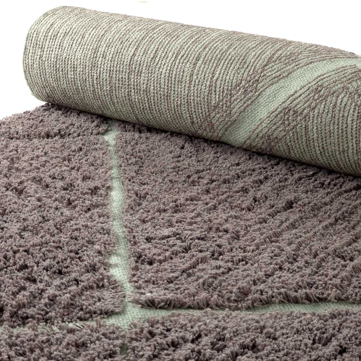 Ryatæpper - Bellevue Natural Cotton Shaggy (taupe/grøn)