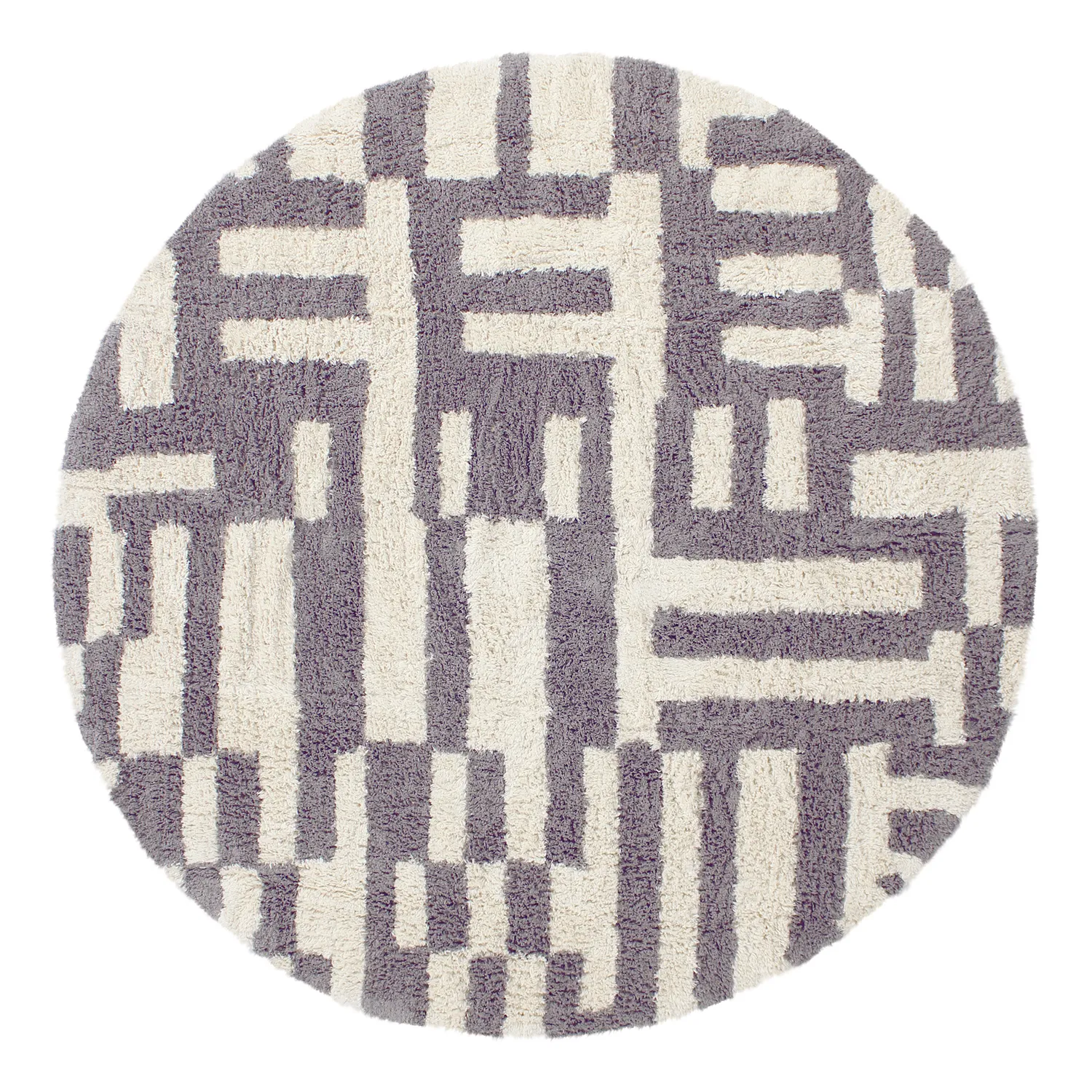 Runde tæpper - Bergamo Natural Cotton Shaggy (grå/hvid)