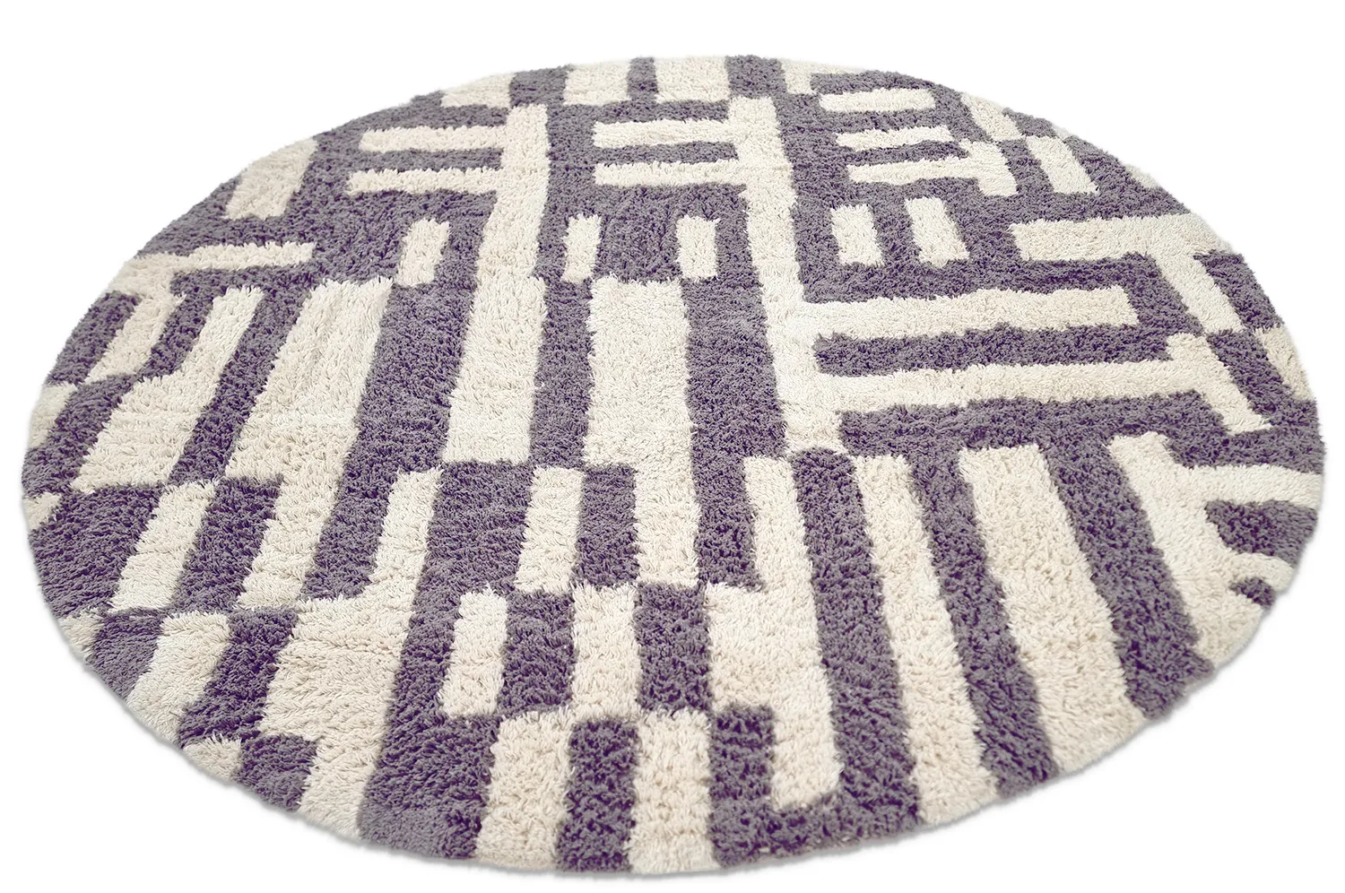 Runde tæpper - Bergamo Natural Cotton Shaggy (grå/hvid)