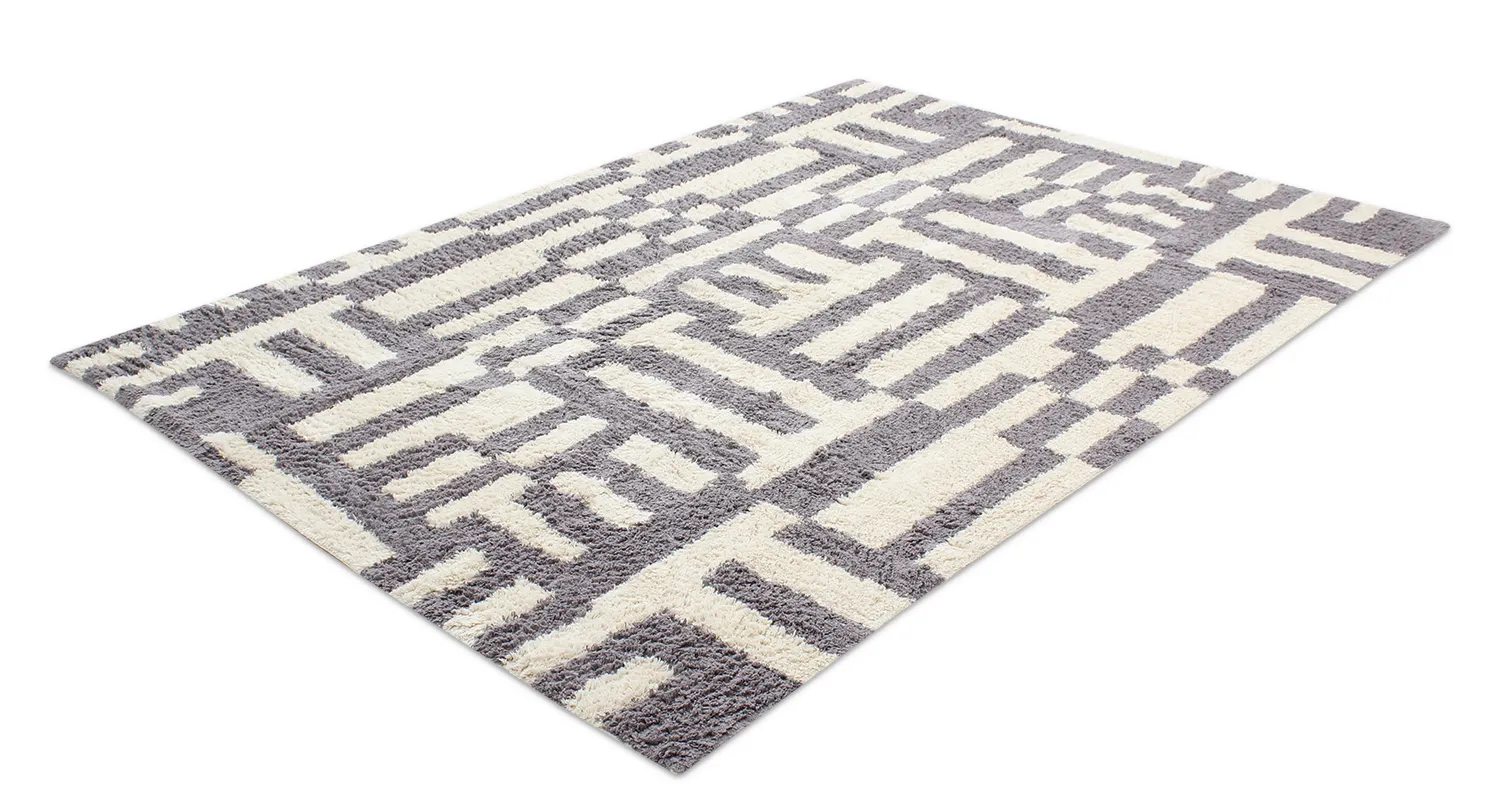 Ryatæpper - Bergamo Natural Cotton Shaggy (grå/hvid)