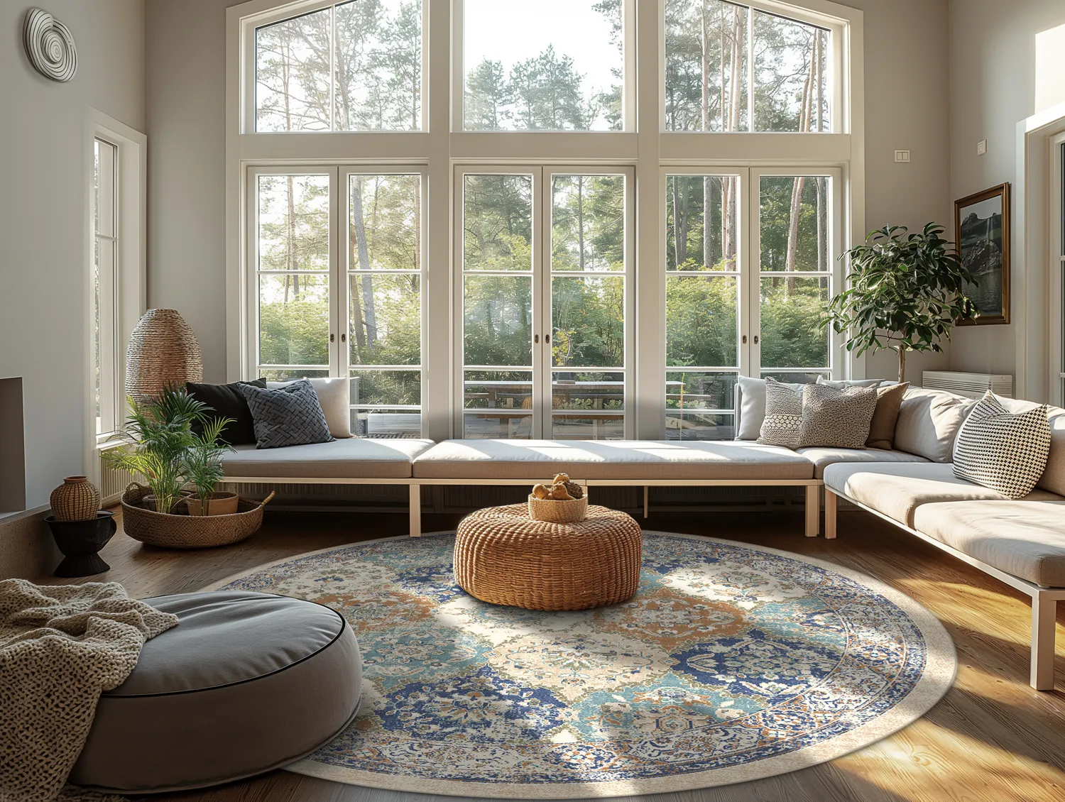 Rundt tæppe - Bohemia (blå/multi)