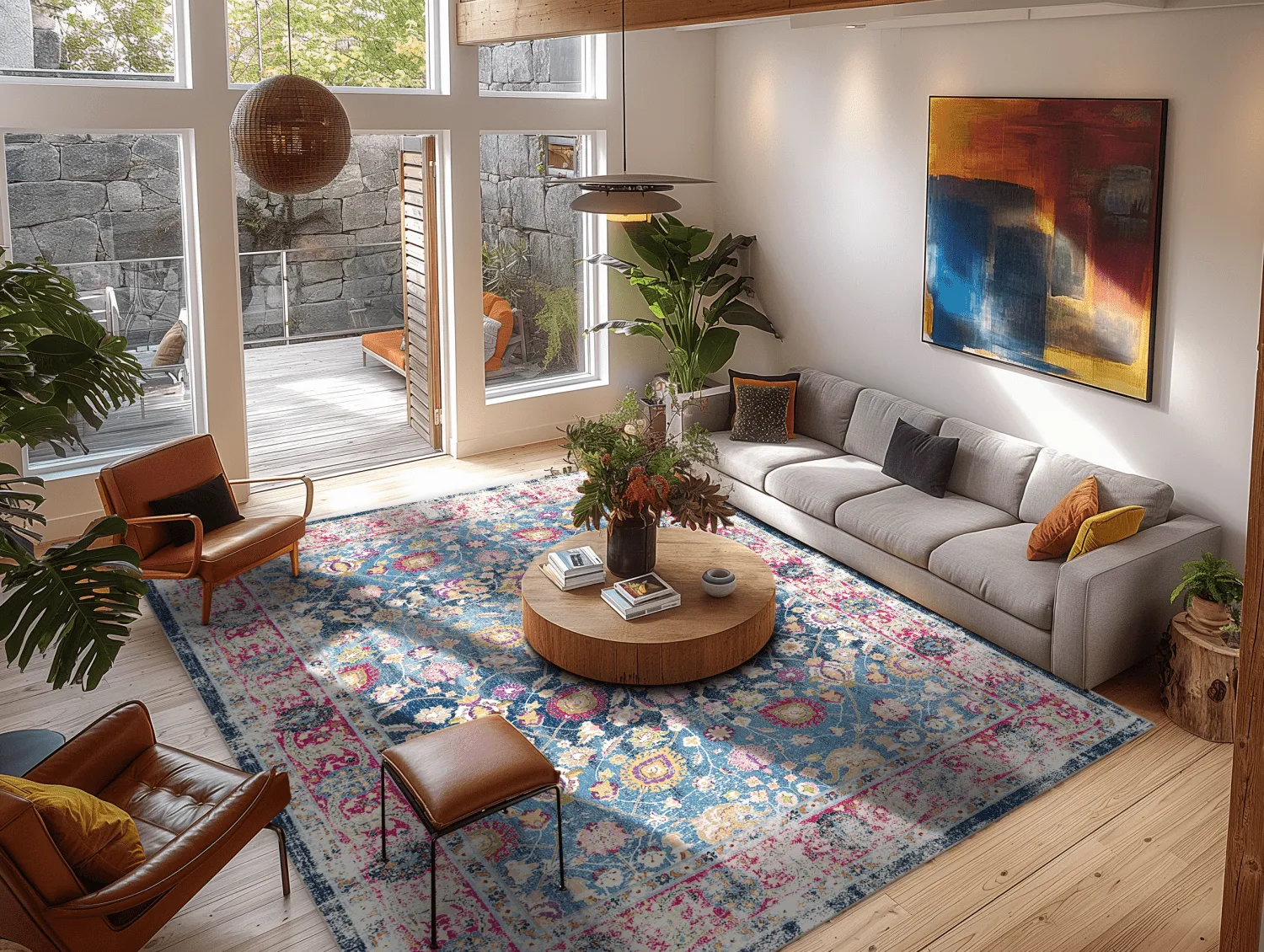 Wilton-tæppe - Bouhjar (blå/rosa/multi)