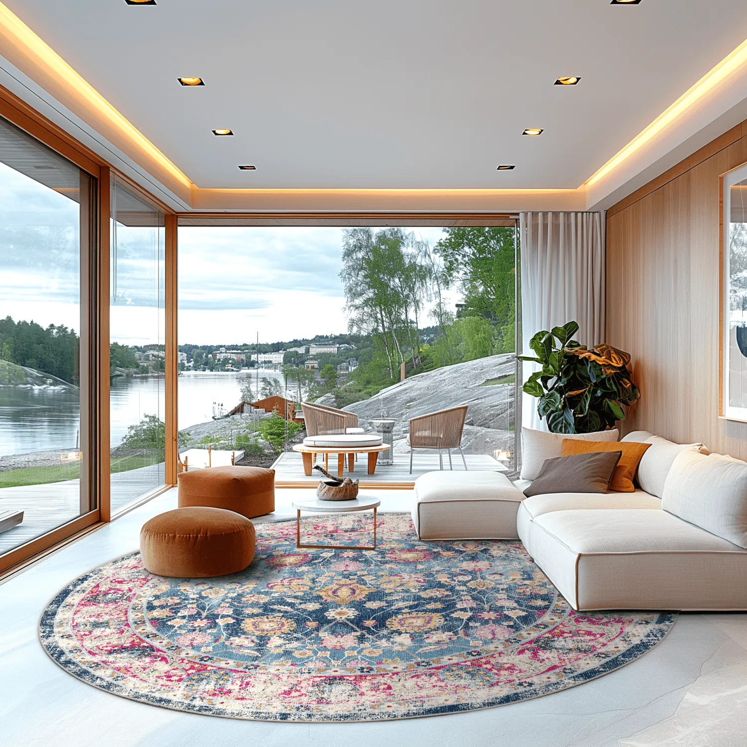 Rundt tæppe - Bouhjar (blå/rosa/multi)