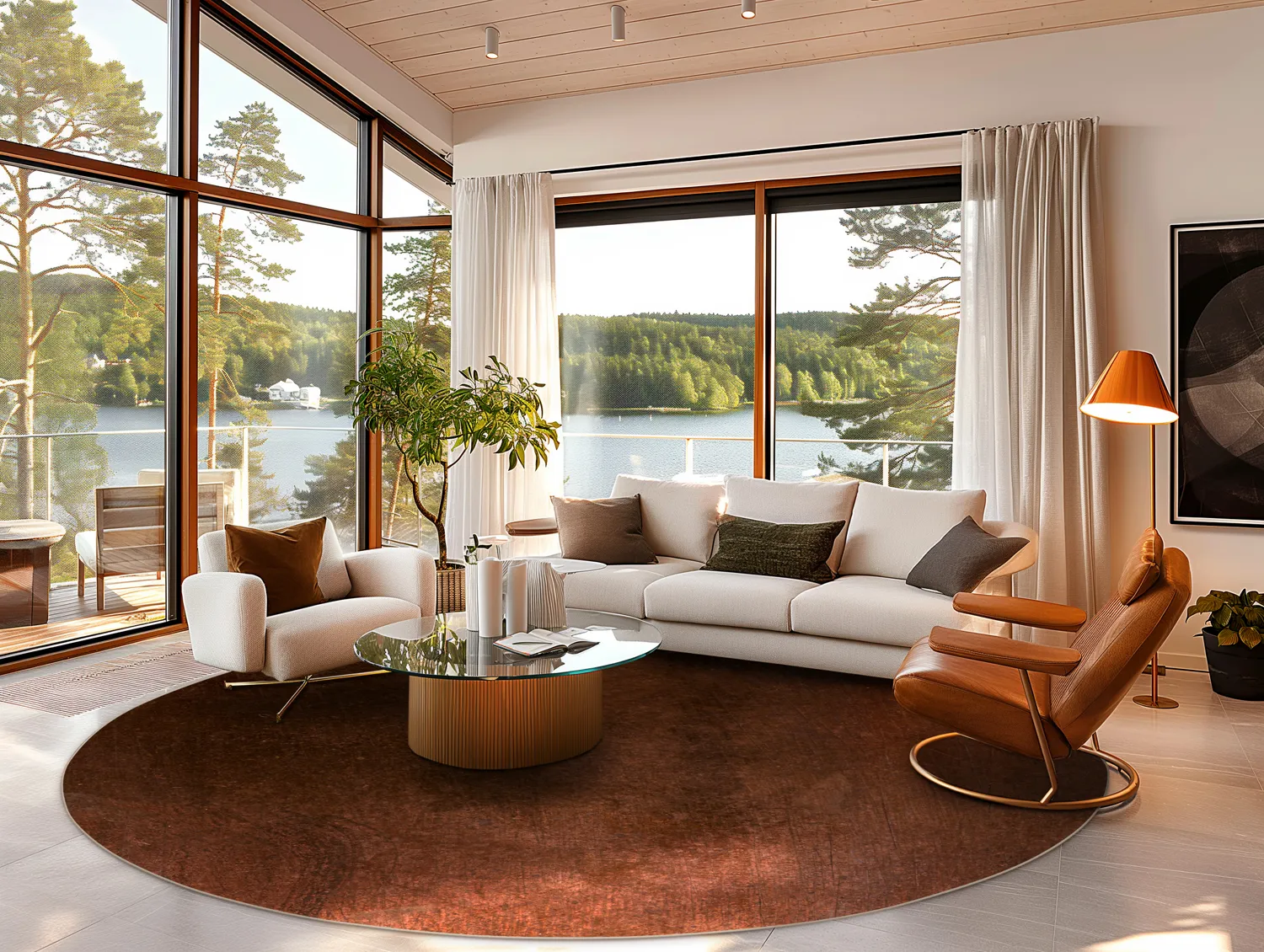 Rundt tæppe - Bovera (brun/rød)