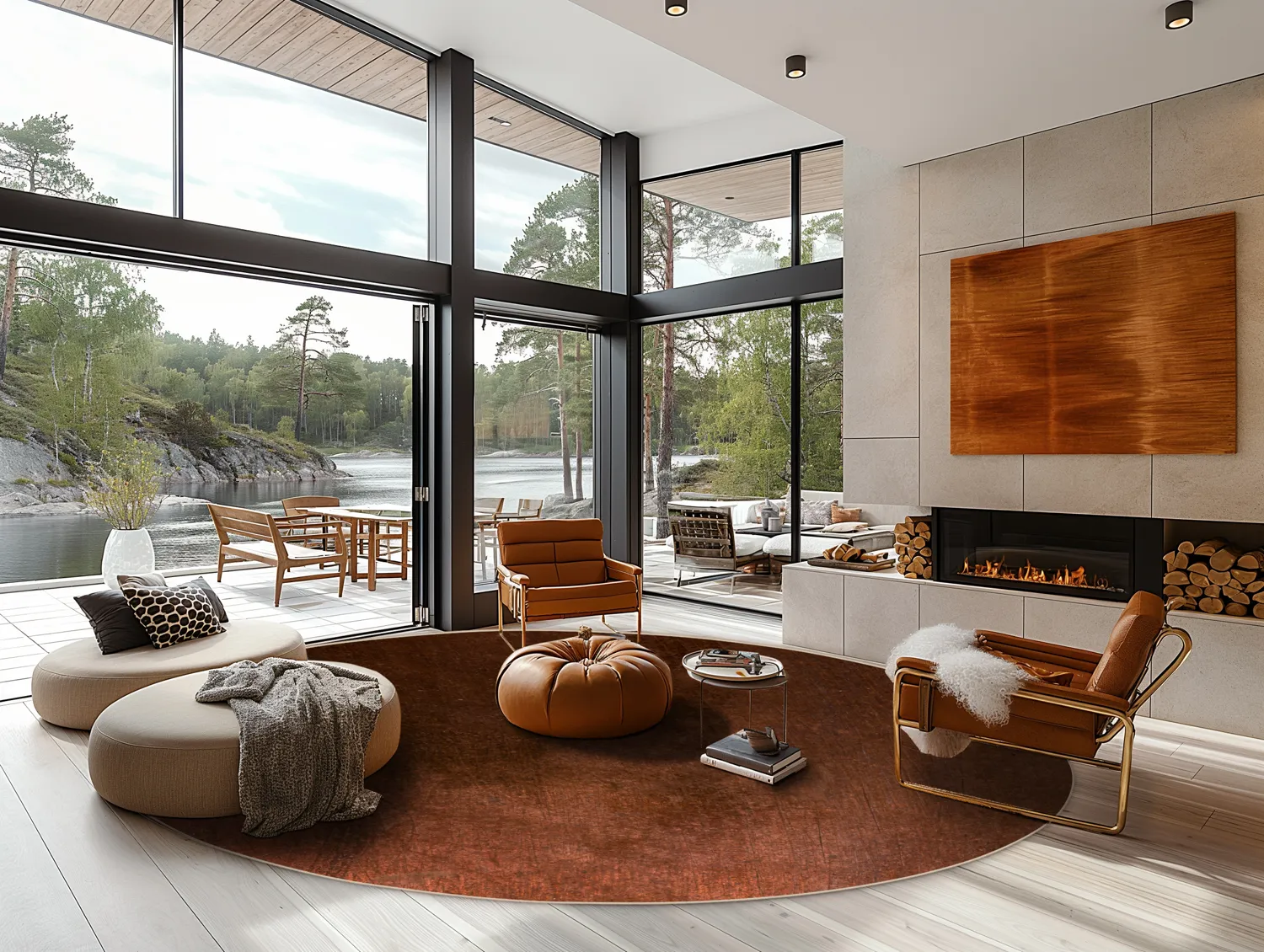 Rundt tæppe - Bovera (brun/rød)