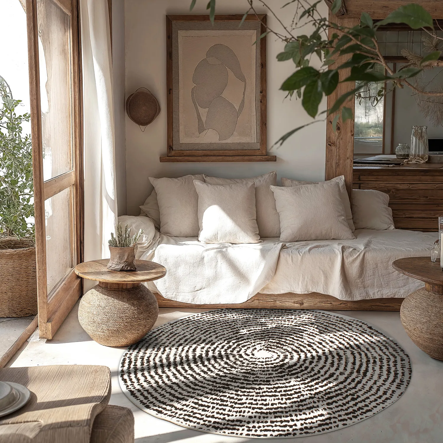 Rundt tæppe - Brussels Swirl (sort)