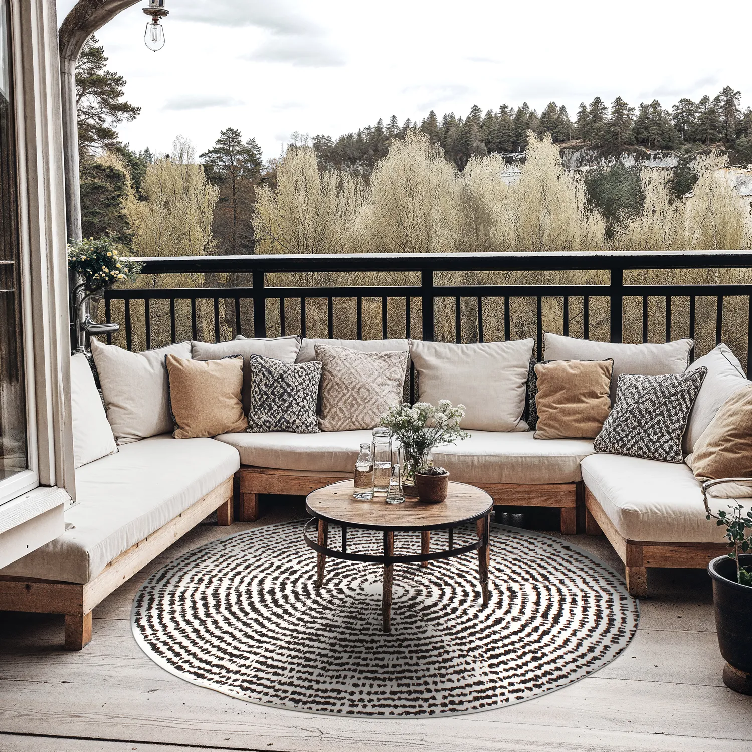 Rundt tæppe - Brussels Swirl (sort)