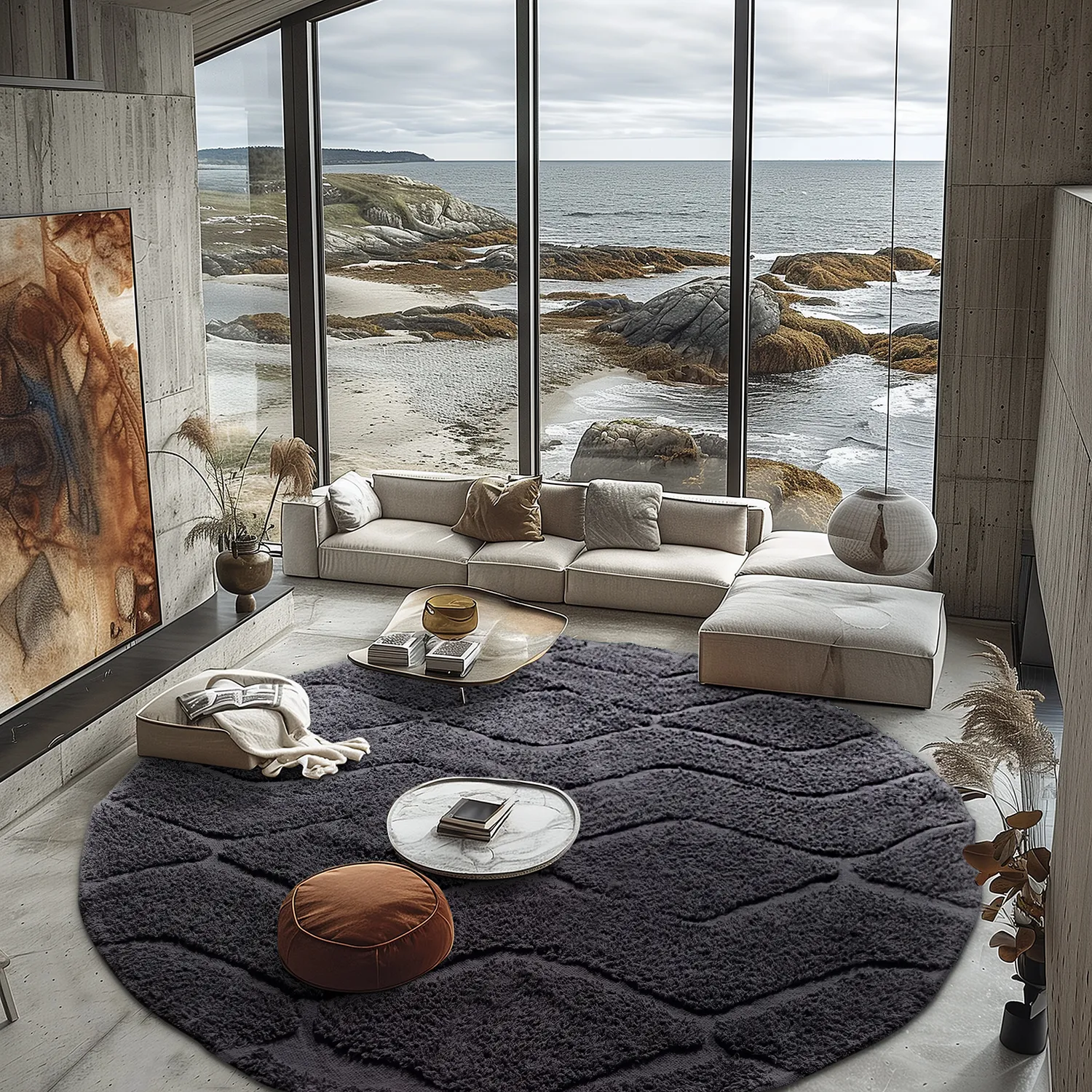 Runde tæpper - Brynn Natural Cotton Shaggy (sort)