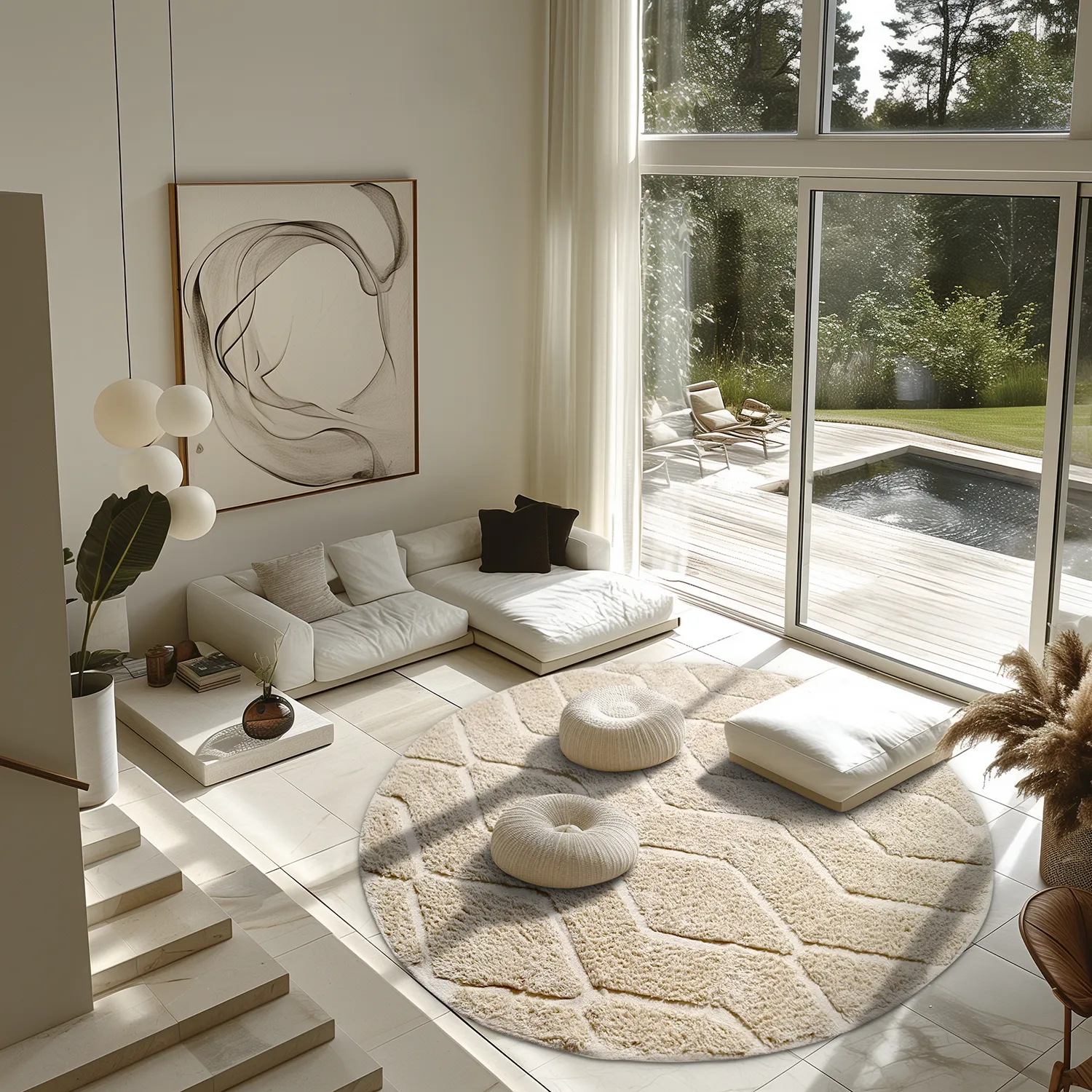 Runde tæpper - Brynn Natural Cotton Shaggy (beige)