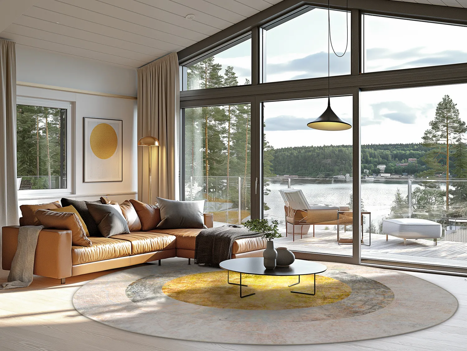 Rundt tæppe - Budoni (grå/beige/gul)